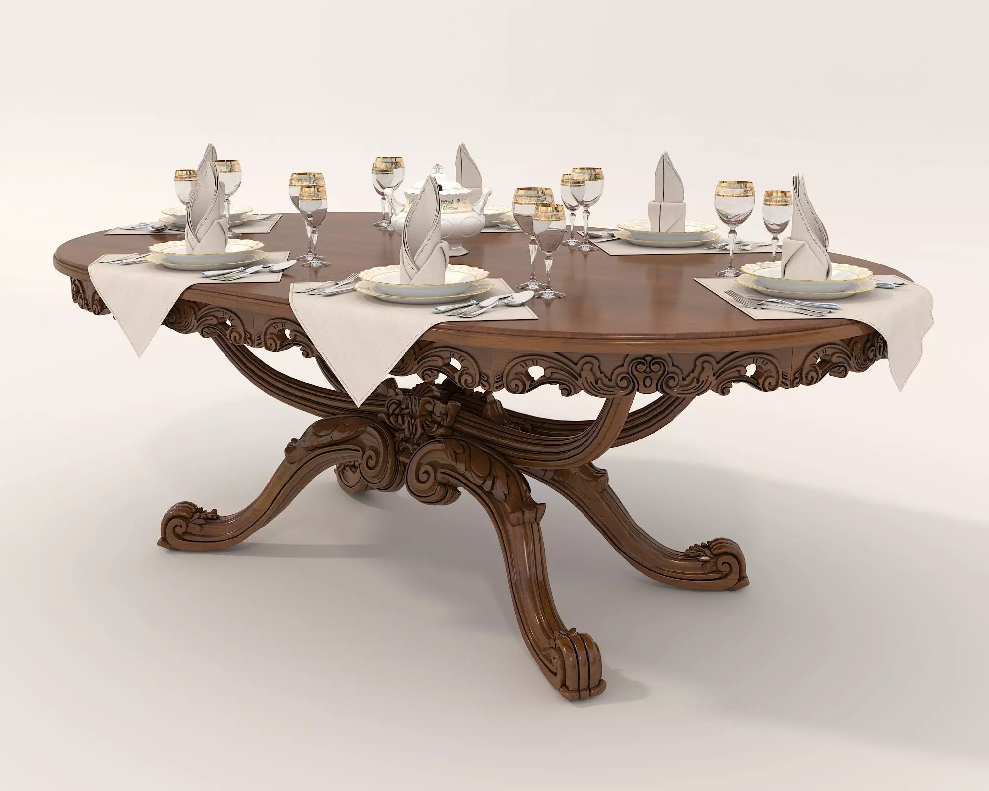 Classic European style Dining Table and Chairs 28 3D model_9