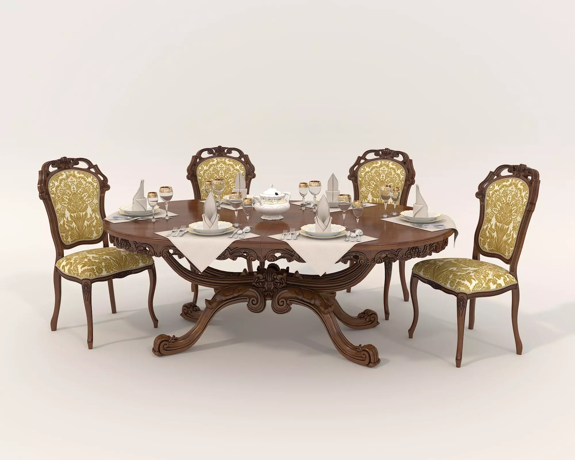 Classic European style Dining Table and Chairs 28 3D model_0