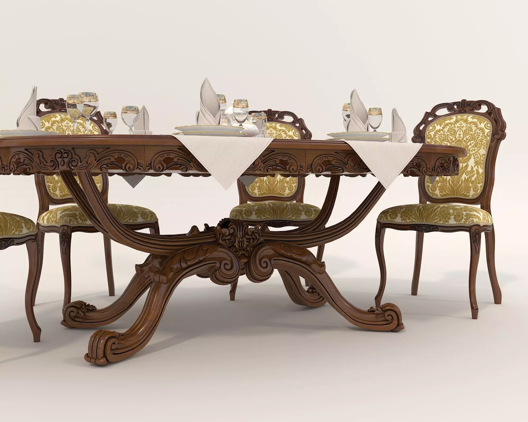 Classic European style Dining Table and Chairs 28 3D model_5