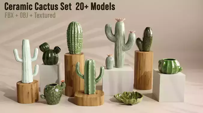 Ceramic Cactus Set 20  Models  Fbx  Obj