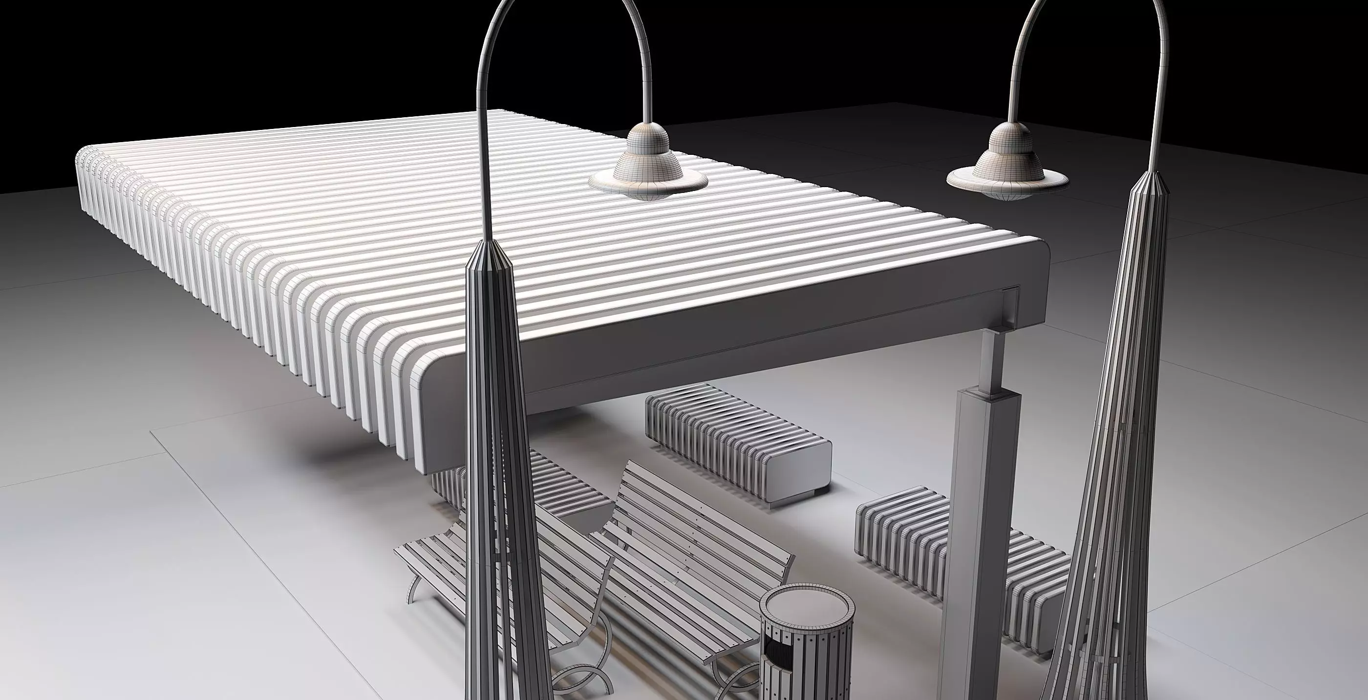 Modular Urban Pavilion with Wooden Elements Free 3D model_7