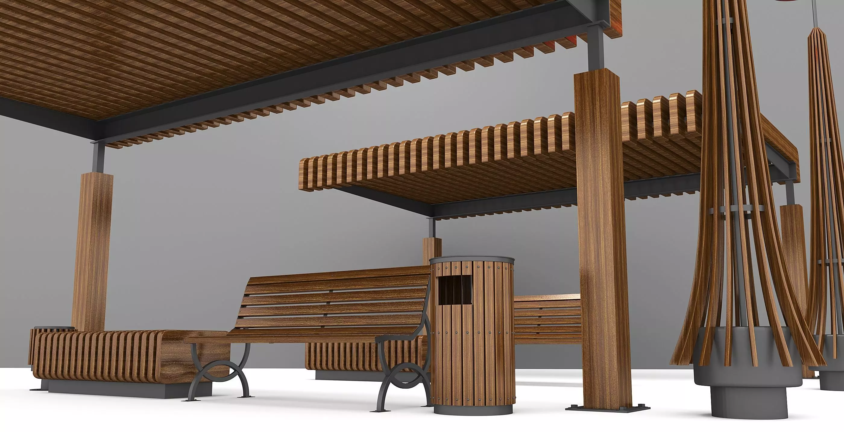 Modular Urban Pavilion with Wooden Elements Free 3D model_2