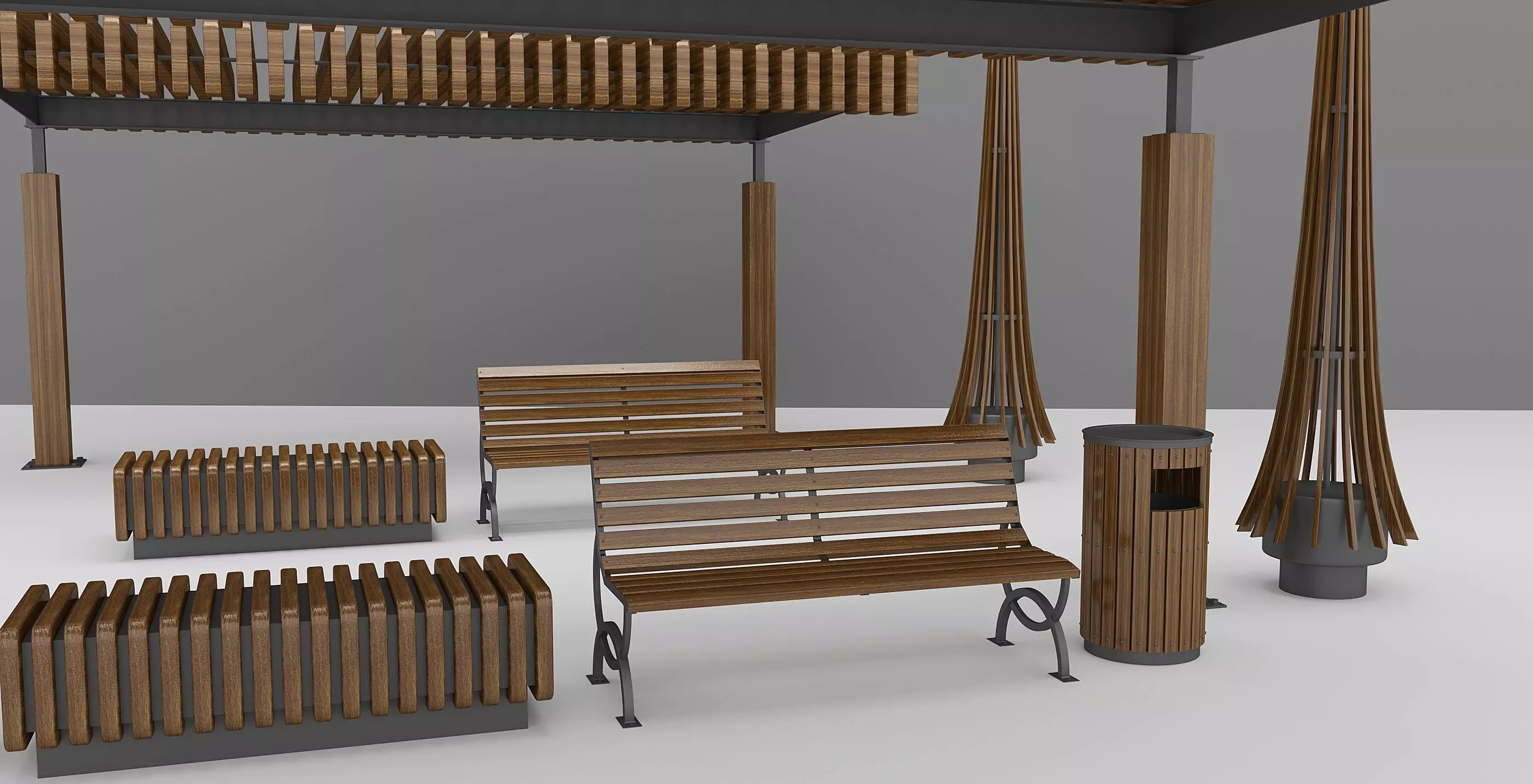 Modular Urban Pavilion with Wooden Elements Free 3D model_1