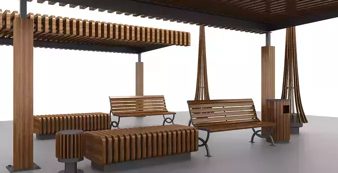 Modular Urban Pavilion with Wooden Elements Free 3D model Modular Urban Pavilion with Wooden Elements Free 3D model