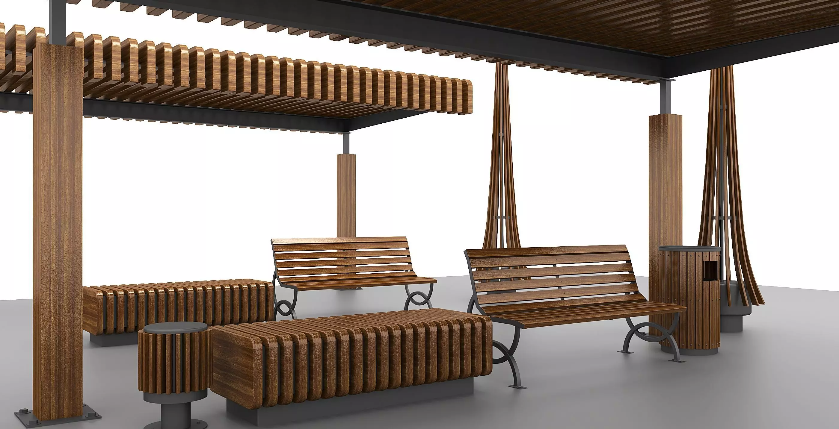 Modular Urban Pavilion with Wooden Elements Free 3D model_0