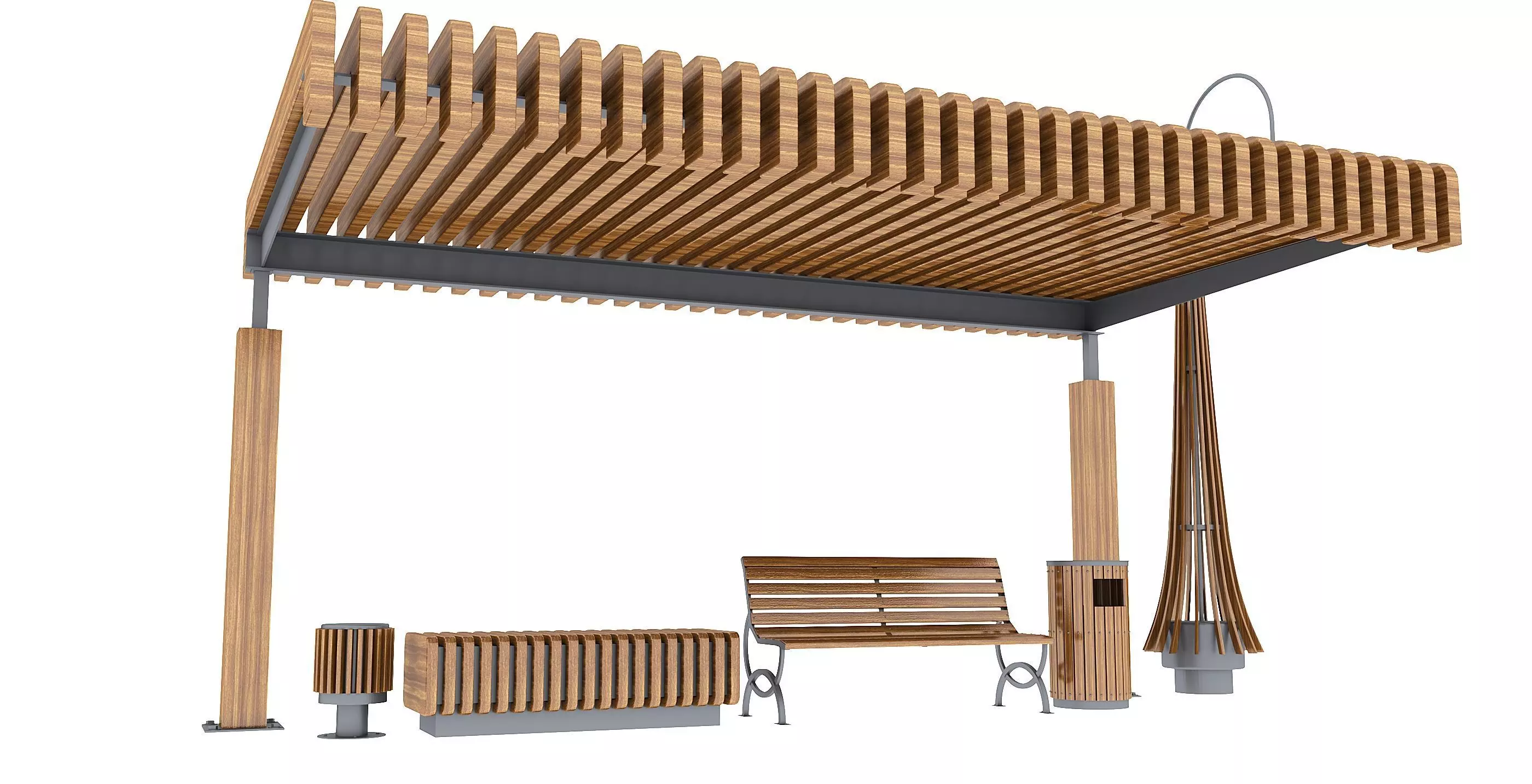 Modular Urban Pavilion with Wooden Elements Free 3D model_3
