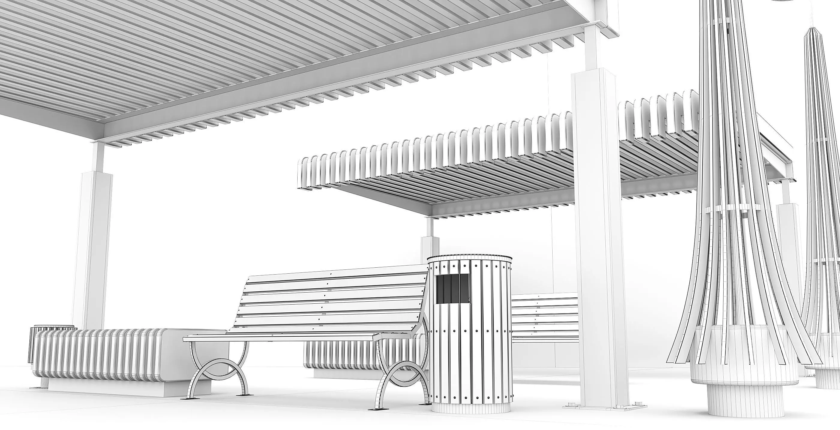 Modular Urban Pavilion with Wooden Elements Free 3D model_4