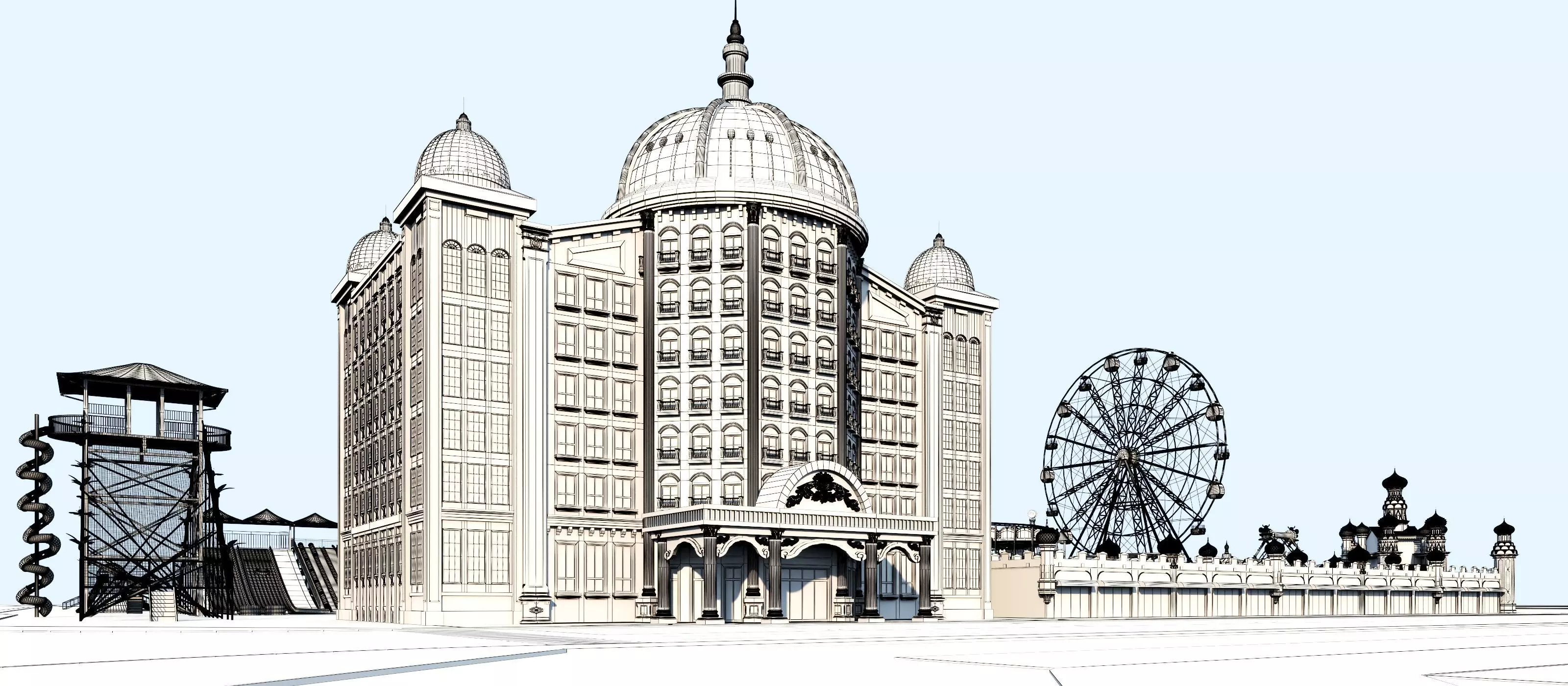 Cartoon colorful childrens theme park many amusement equipment Low-poly 3D model_12