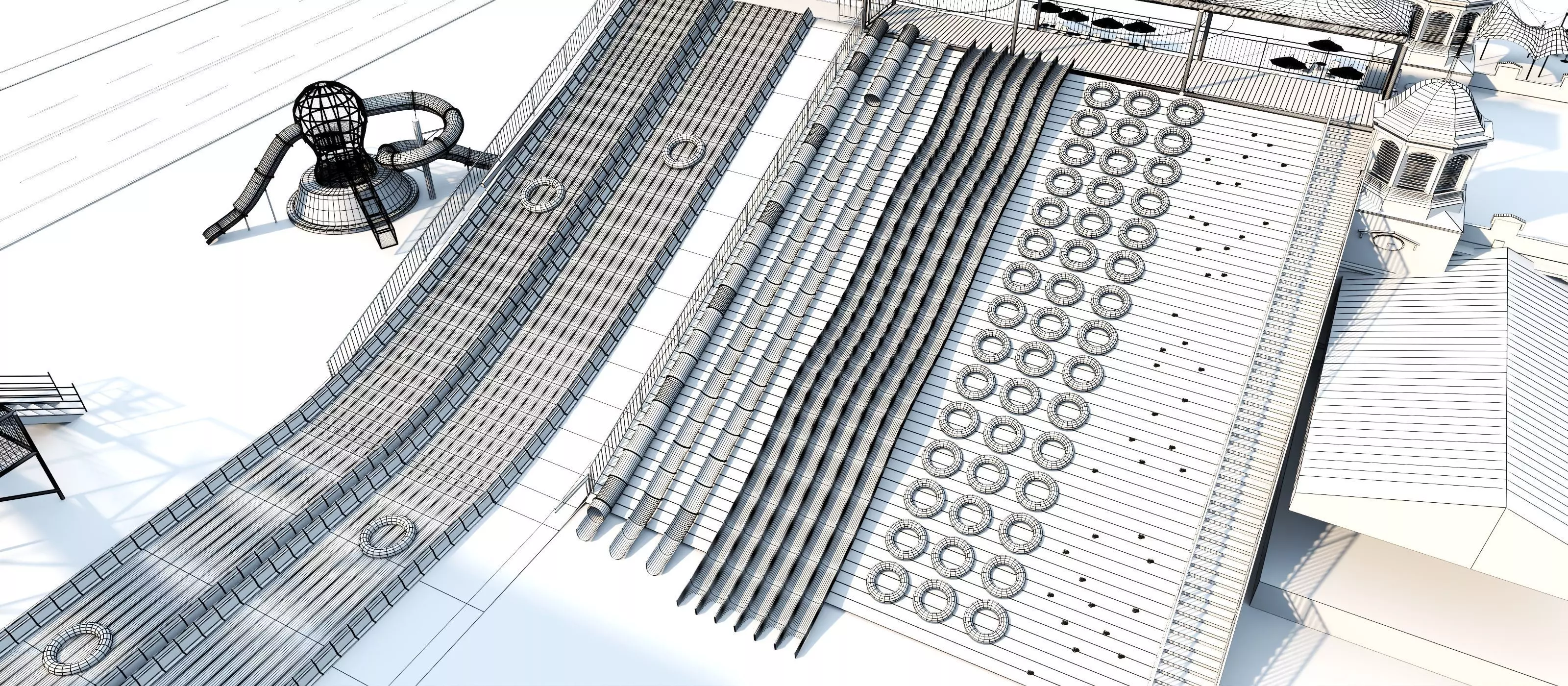 Cartoon colorful childrens theme park many amusement equipment Low-poly 3D model_19