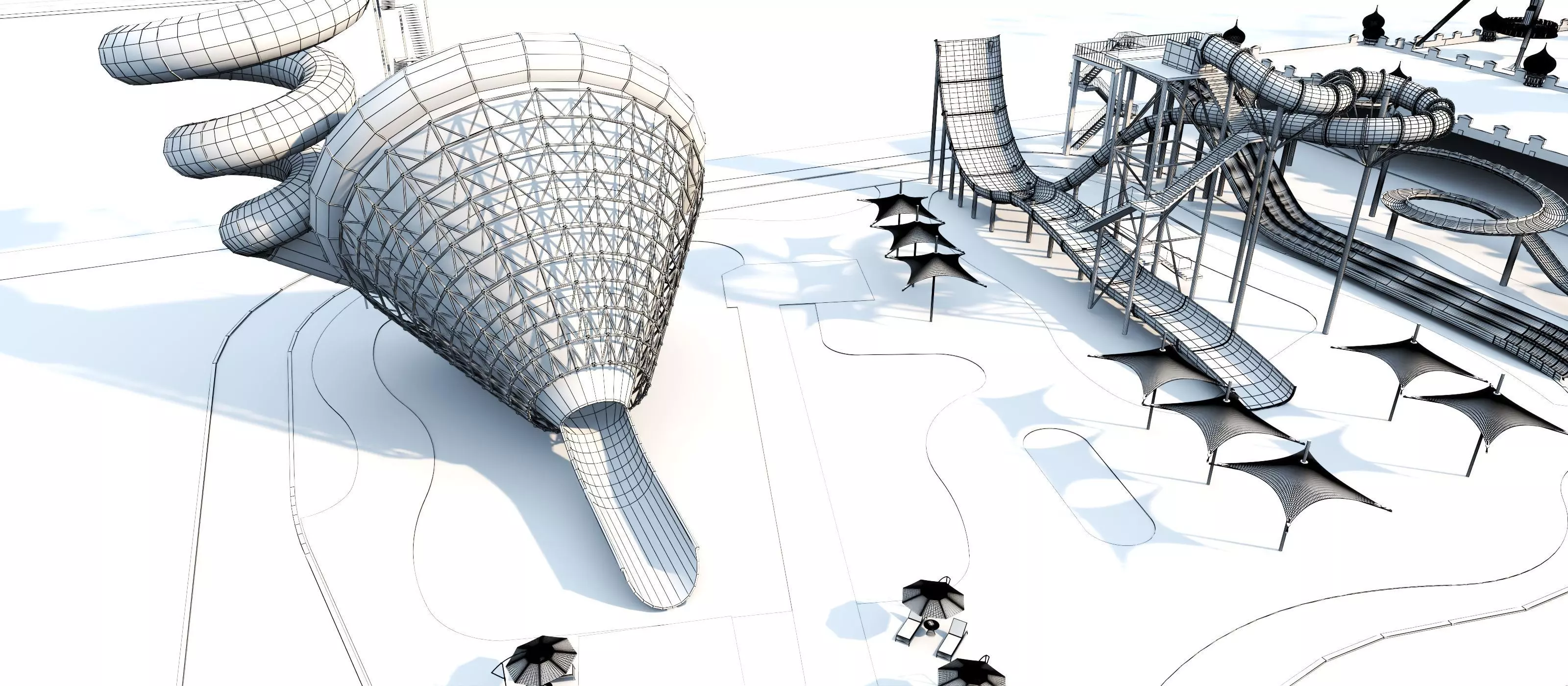 Cartoon colorful childrens theme park many amusement equipment Low-poly 3D model_16