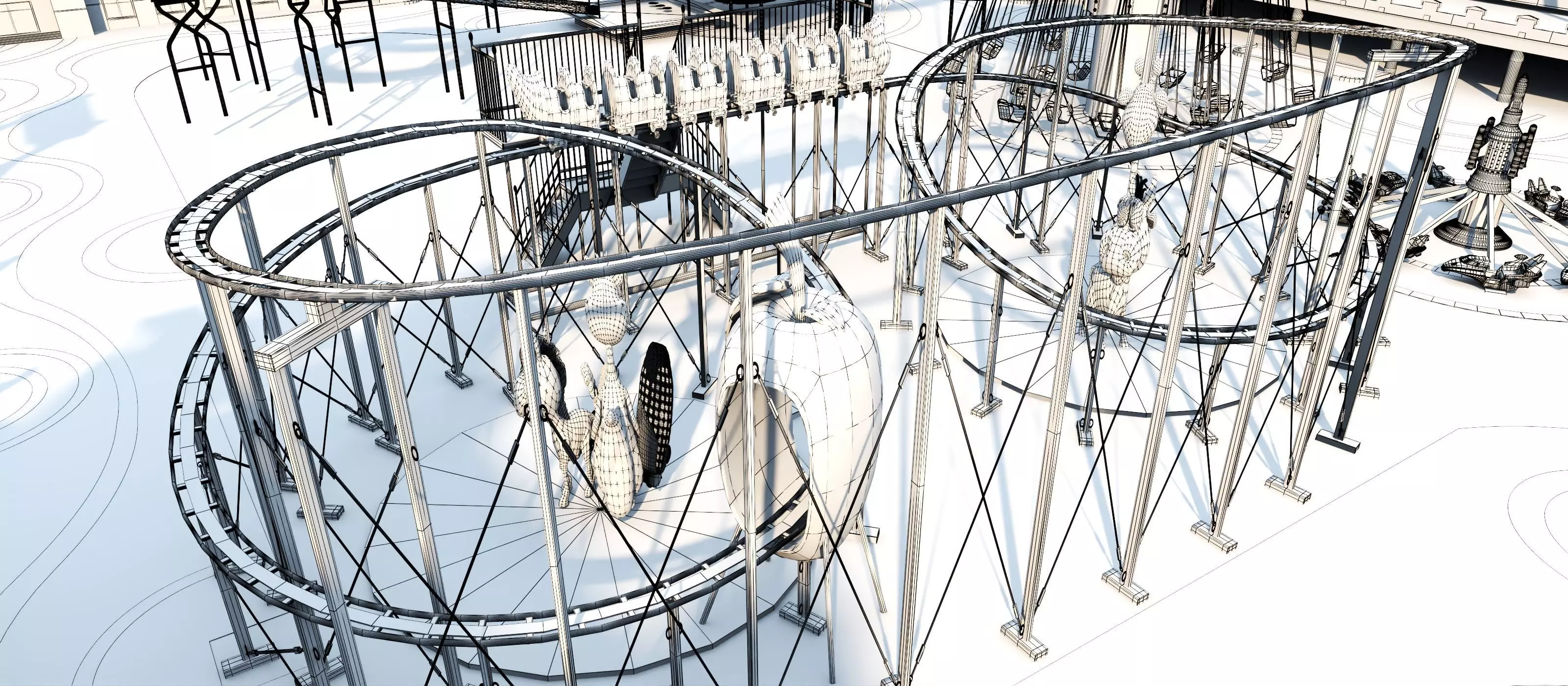 Cartoon colorful childrens theme park many amusement equipment Low-poly 3D model_13