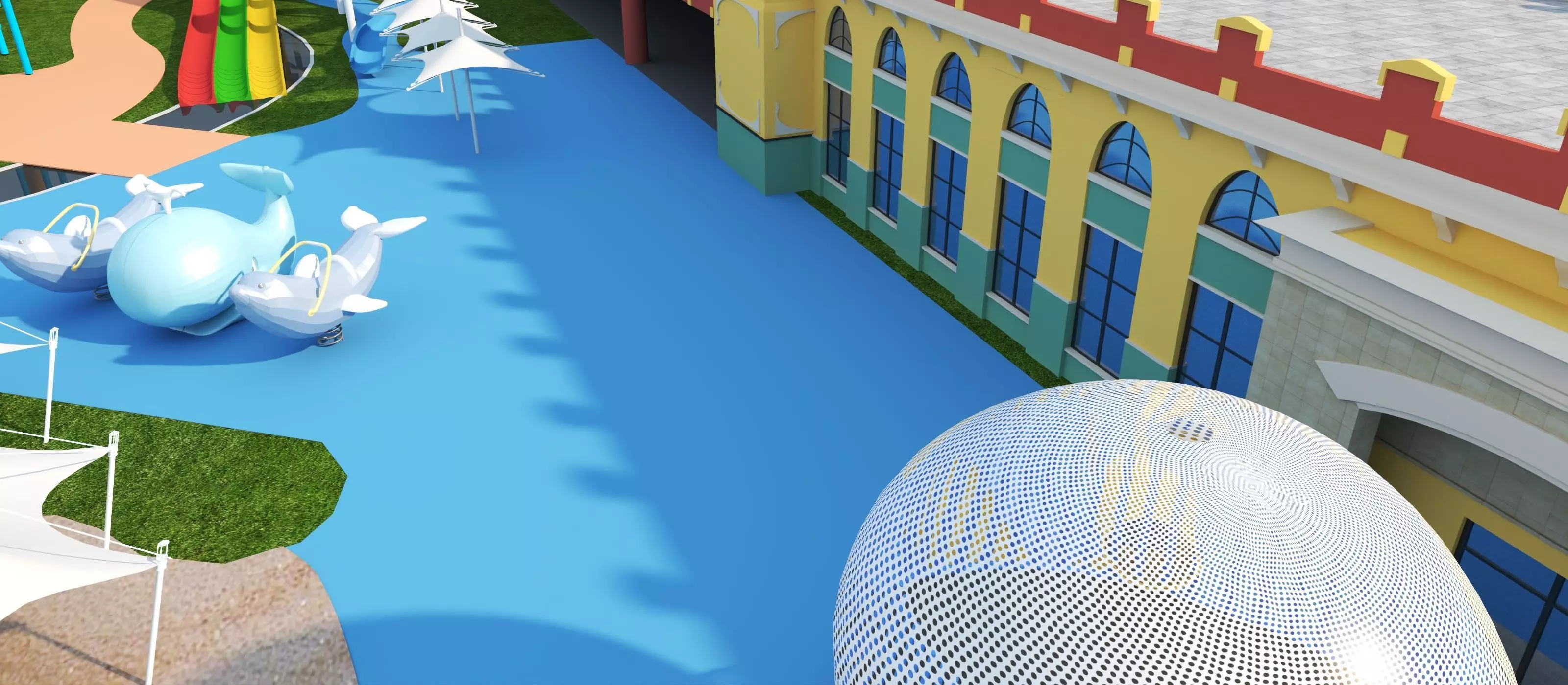 Cartoon colorful childrens theme park many amusement equipment Low-poly 3D model_7