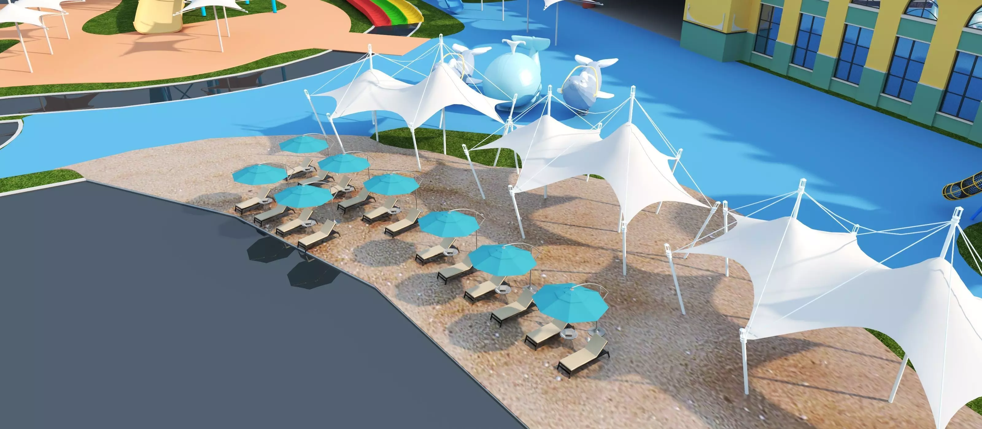 Cartoon colorful childrens theme park many amusement equipment Low-poly 3D model_6