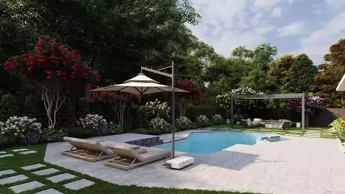 Garden Landscape 3D Model - SketchUp and Lumion Scene