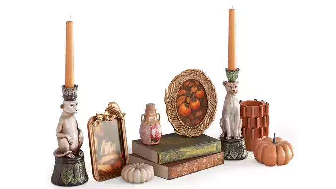 Vintage Decorative Set with Candle Holders and Animal Figurine