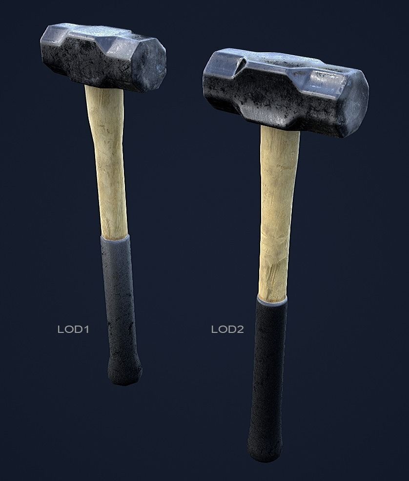 Sledge Hammer 1 Plus 1 PBR Game Ready Low-poly 3D model_4