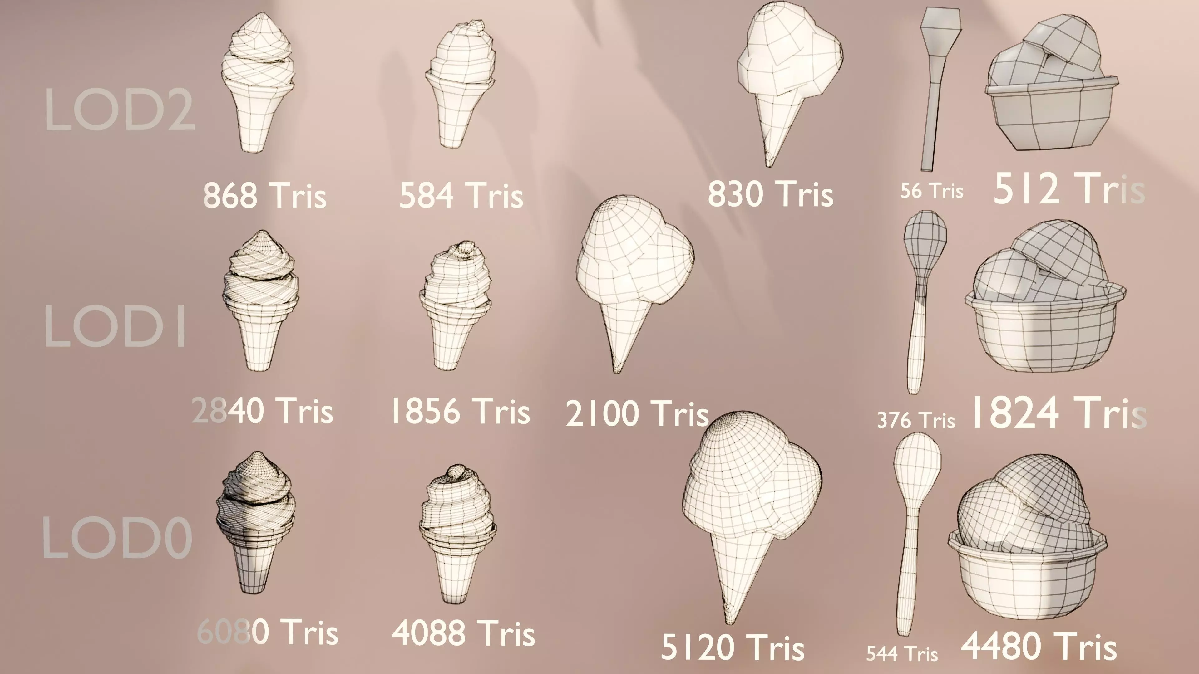 Mini Modular Ice Cream Pack Low Poly Game Ready with LODs Low-poly 3D model_13