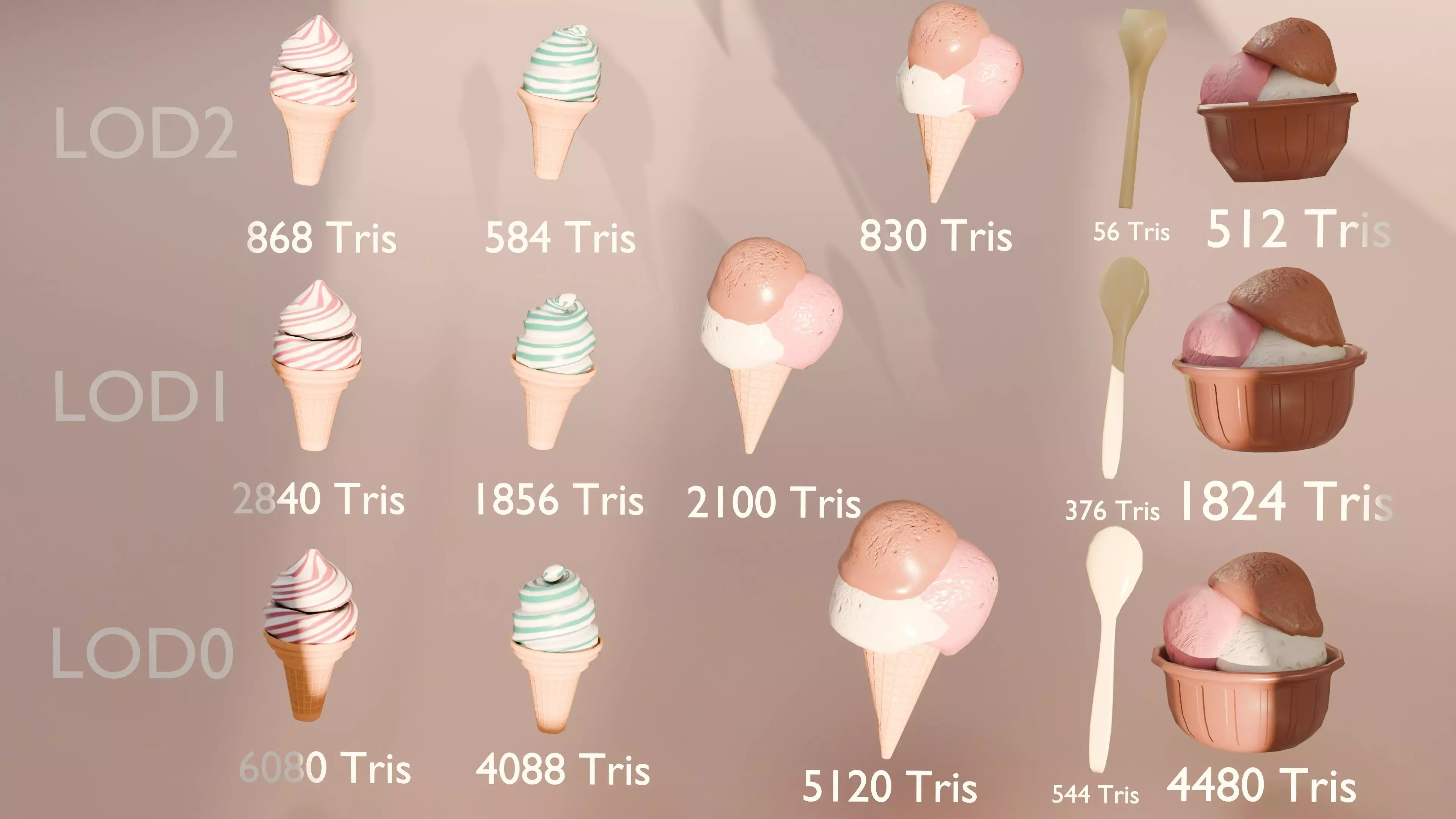 Mini Modular Ice Cream Pack Low Poly Game Ready with LODs Low-poly 3D model_12