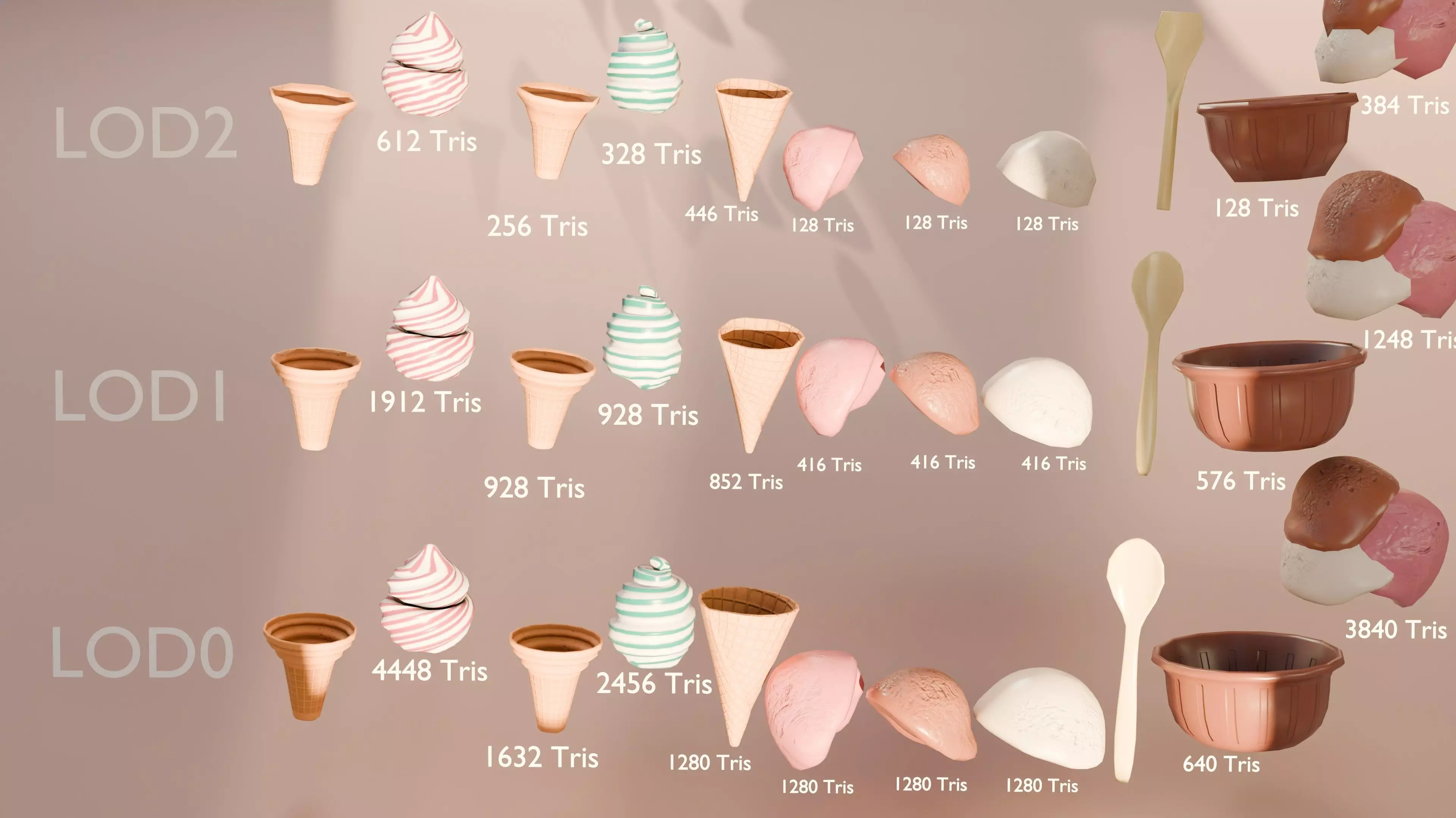 Mini Modular Ice Cream Pack Low Poly Game Ready with LODs Low-poly 3D model_14