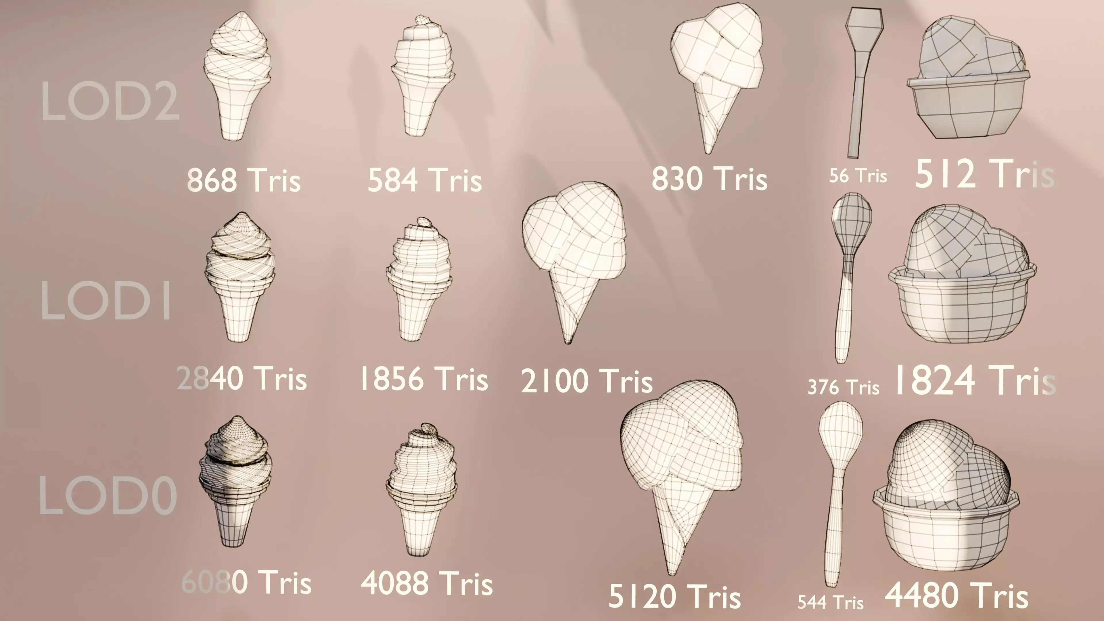 Mini Modular Ice Cream Pack Low Poly Game Ready with LODs Low-poly 3D model_1