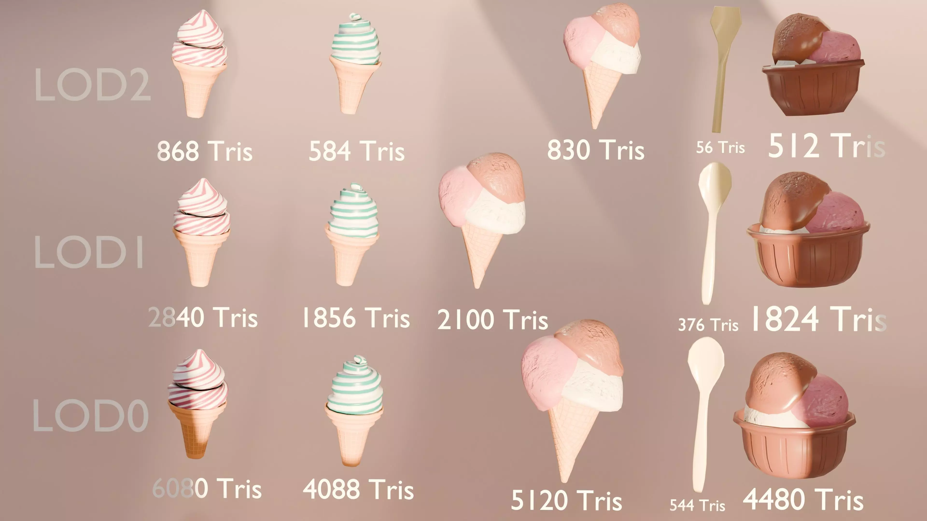 Mini Modular Ice Cream Pack Low Poly Game Ready with LODs Low-poly 3D model_0