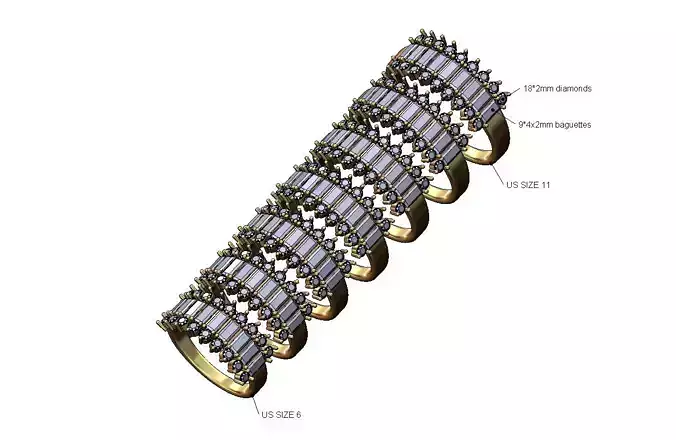 Half eternity baguette diamond cluster ring US sizes 5to11