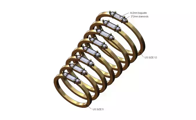 Dainty baguette diamond cluster stacker band US sizes 5to11