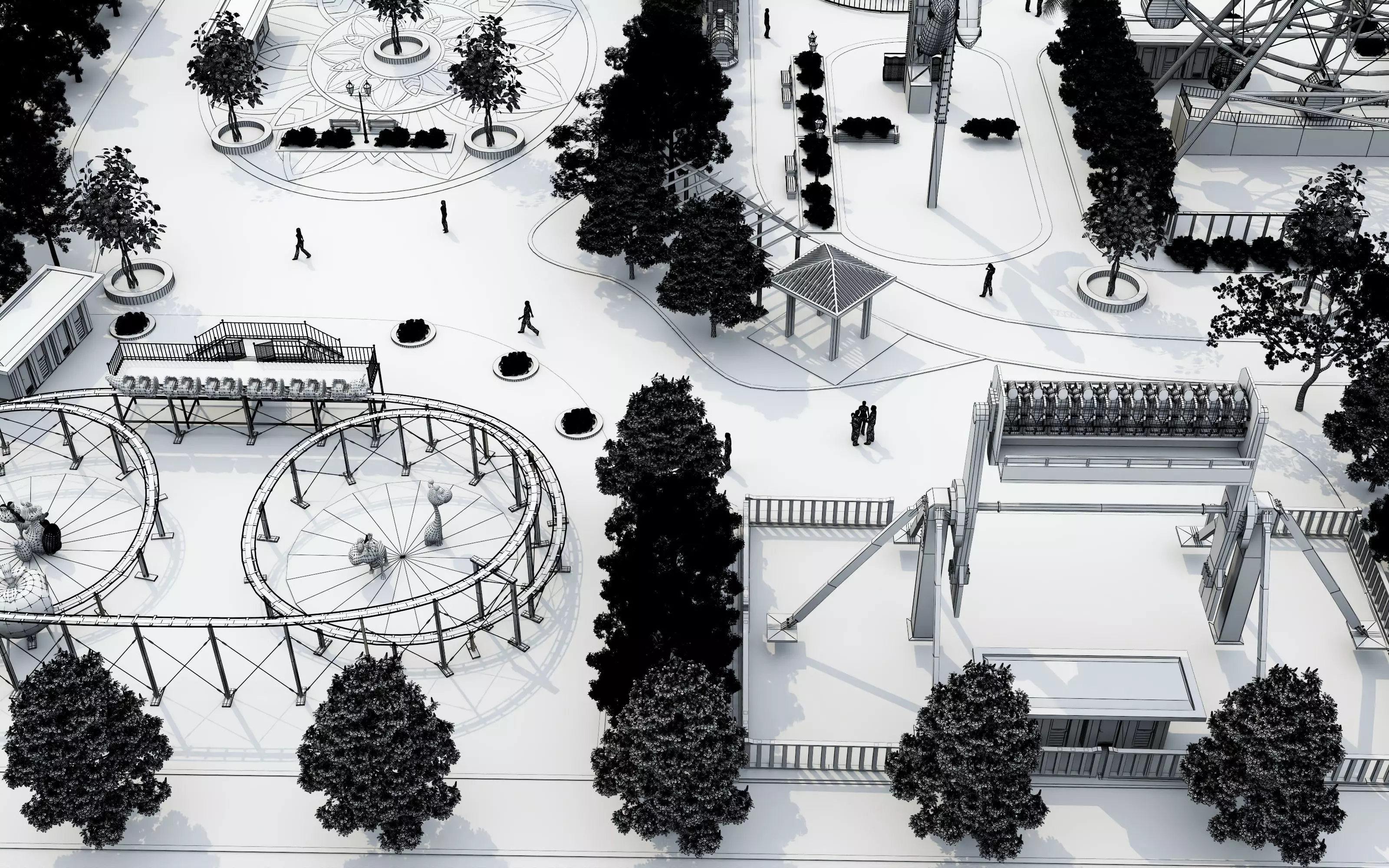 Cartoon colorful childrens theme park many amusement equipment Low-poly 3D model_22