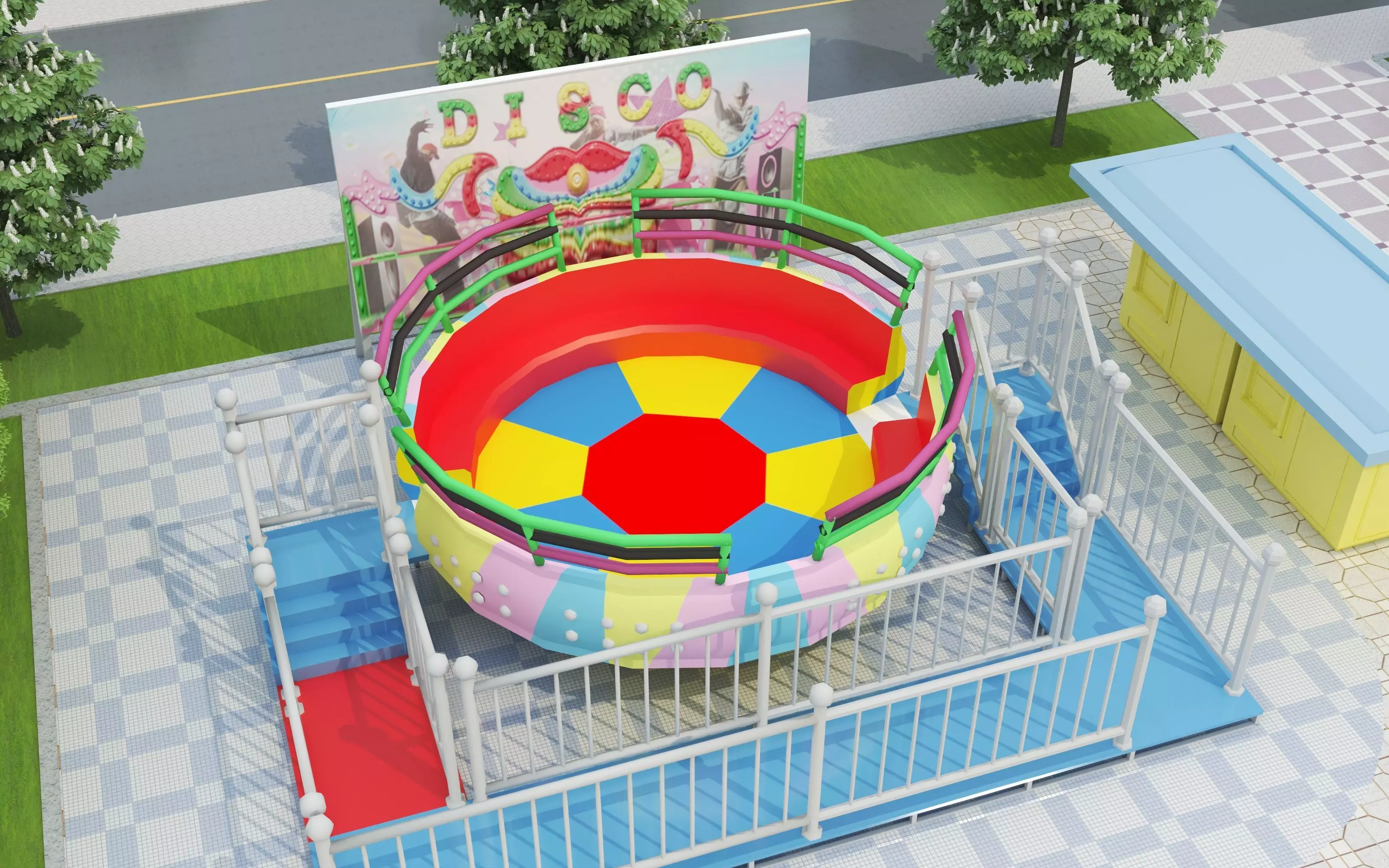 Cartoon colorful childrens theme park many amusement equipment Low-poly 3D model_11