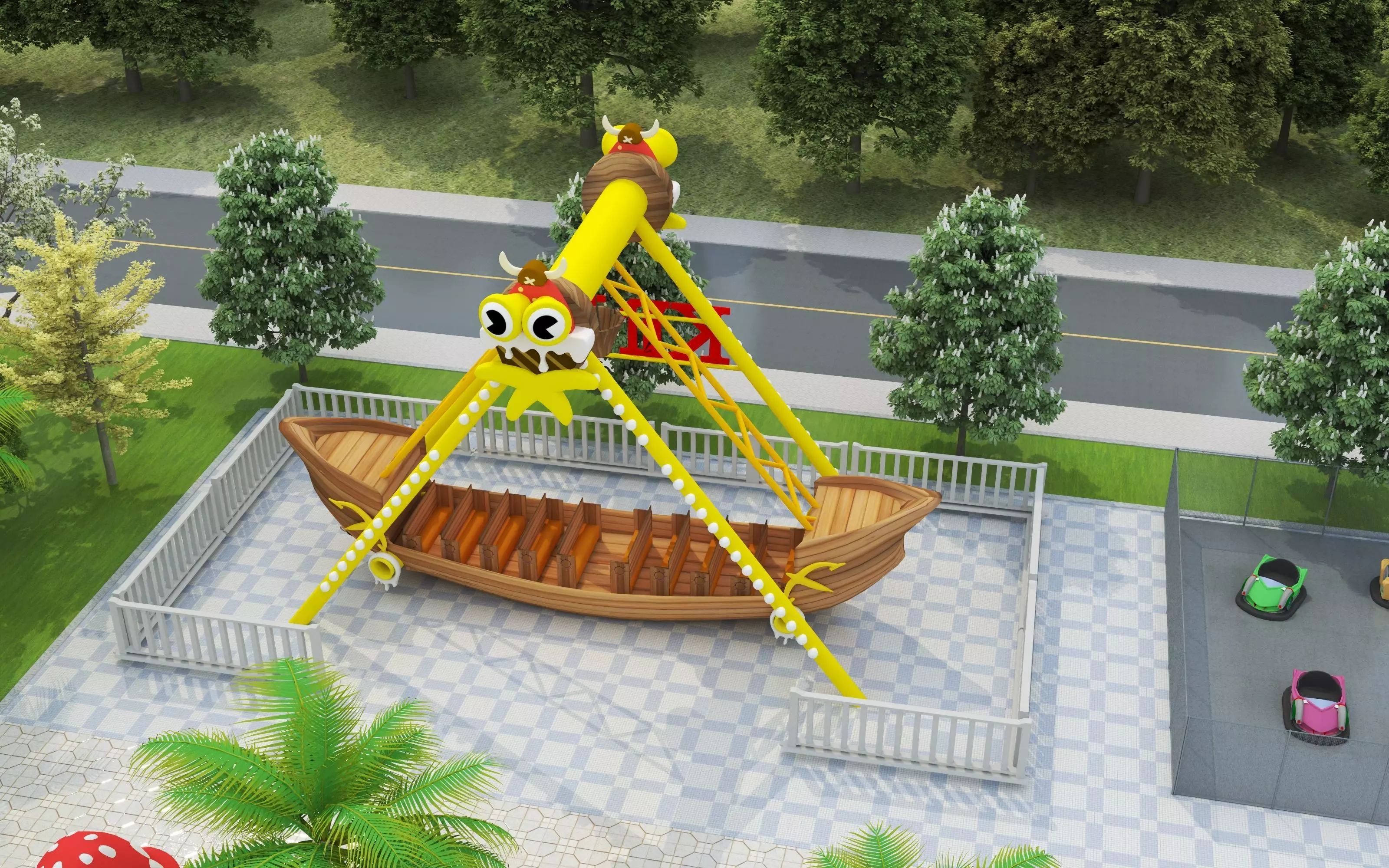 Cartoon colorful childrens theme park many amusement equipment Low-poly 3D model_13