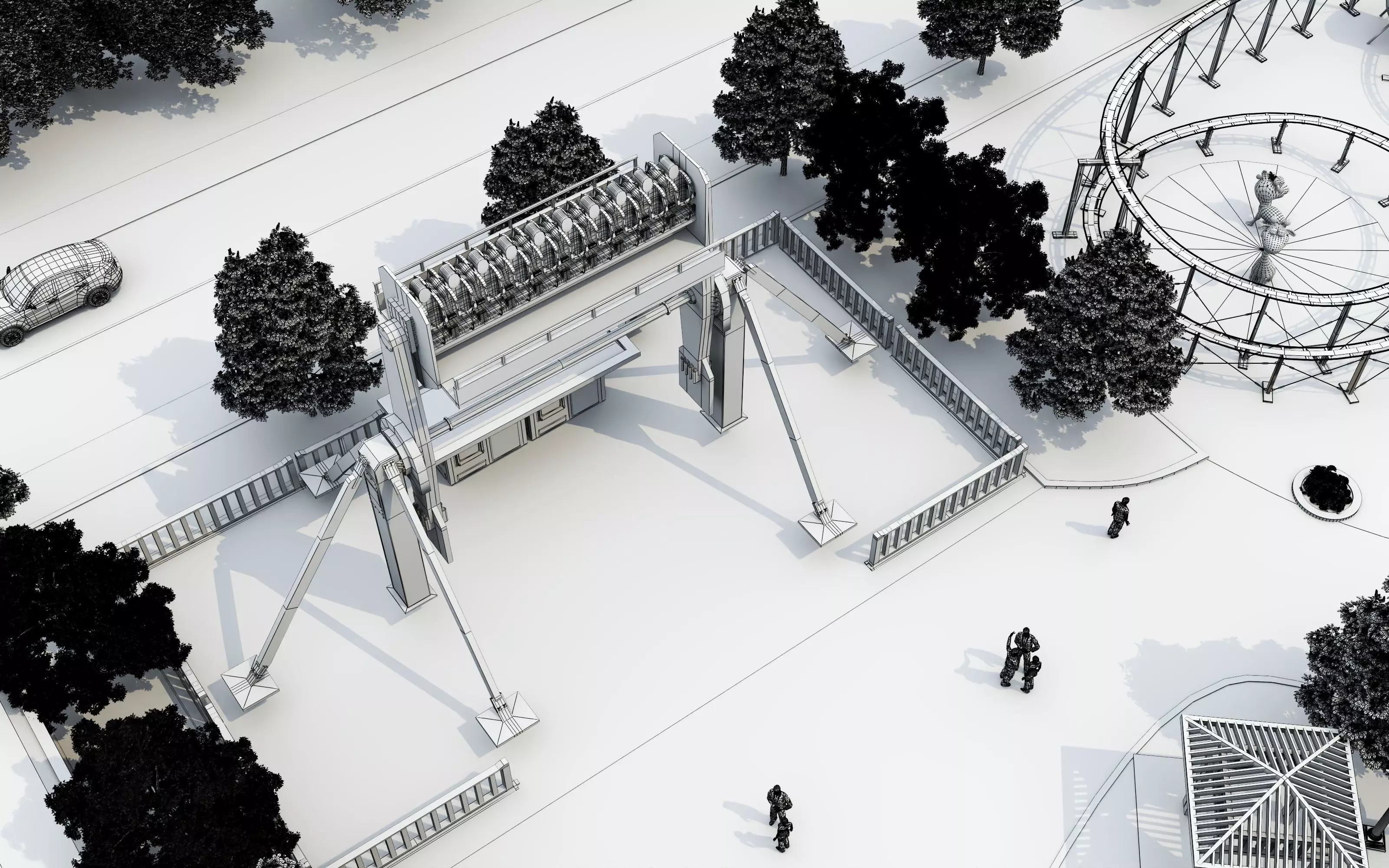 Cartoon colorful childrens theme park many amusement equipment Low-poly 3D model_30