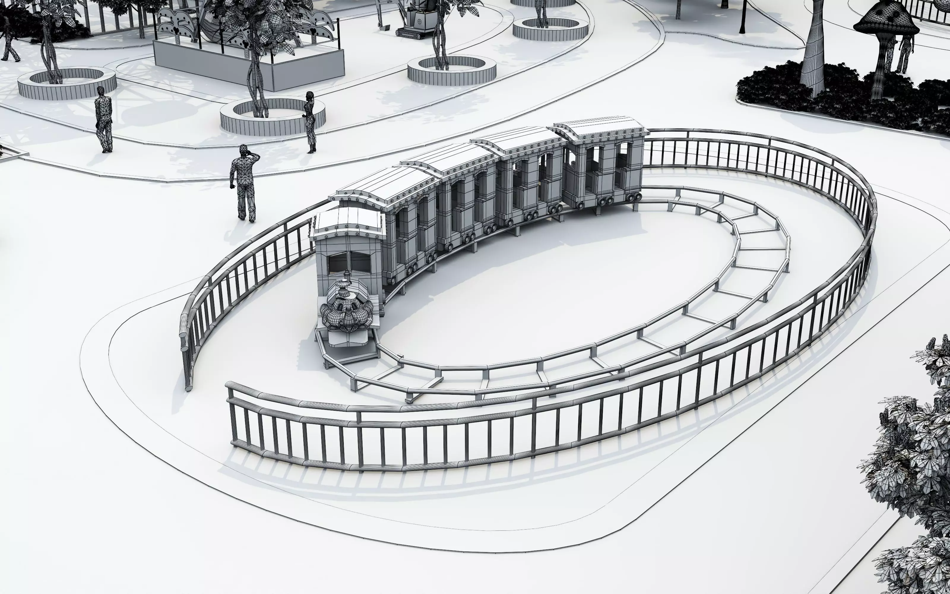 Cartoon colorful childrens theme park many amusement equipment Low-poly 3D model_28