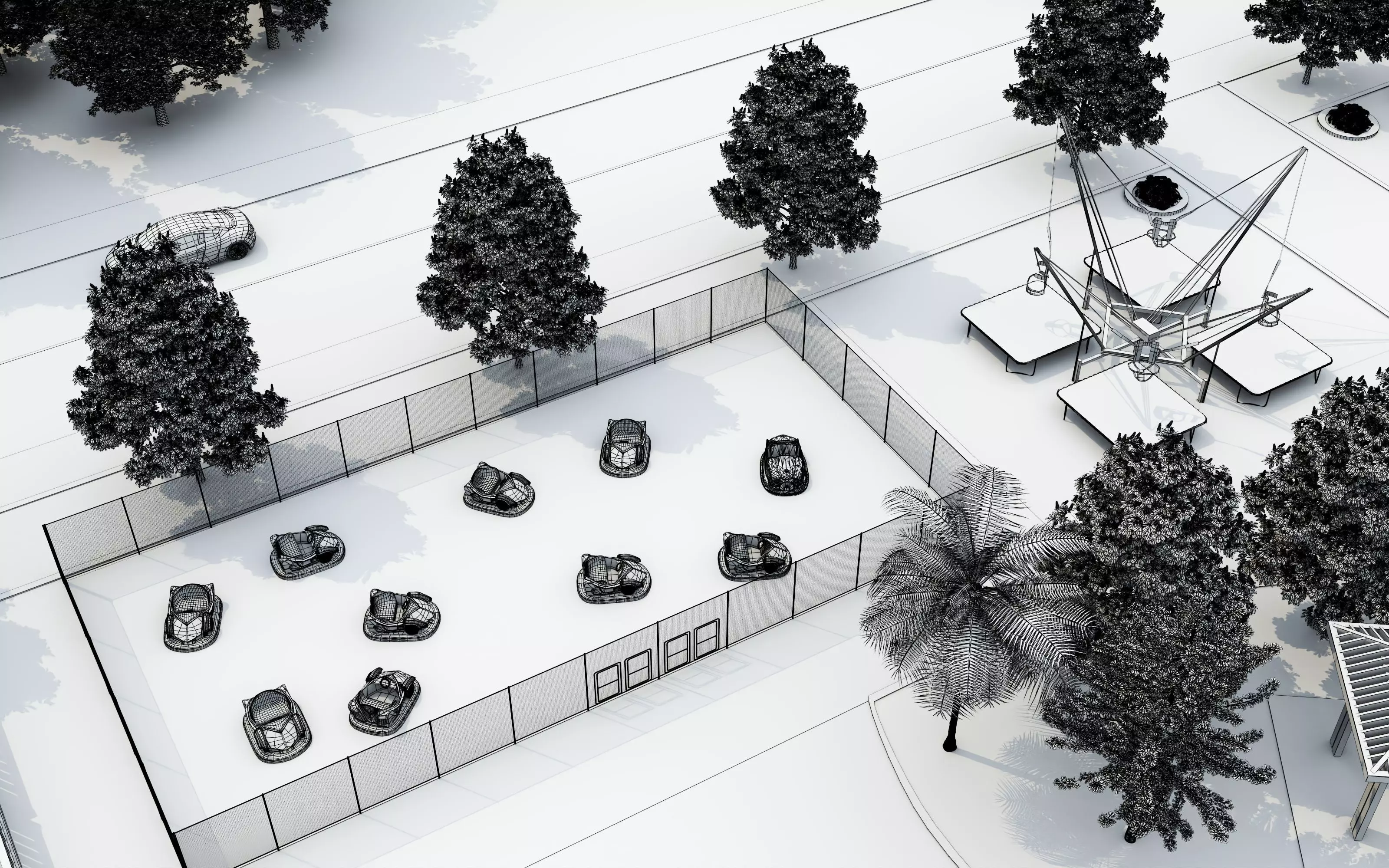 Cartoon colorful childrens theme park many amusement equipment Low-poly 3D model_33