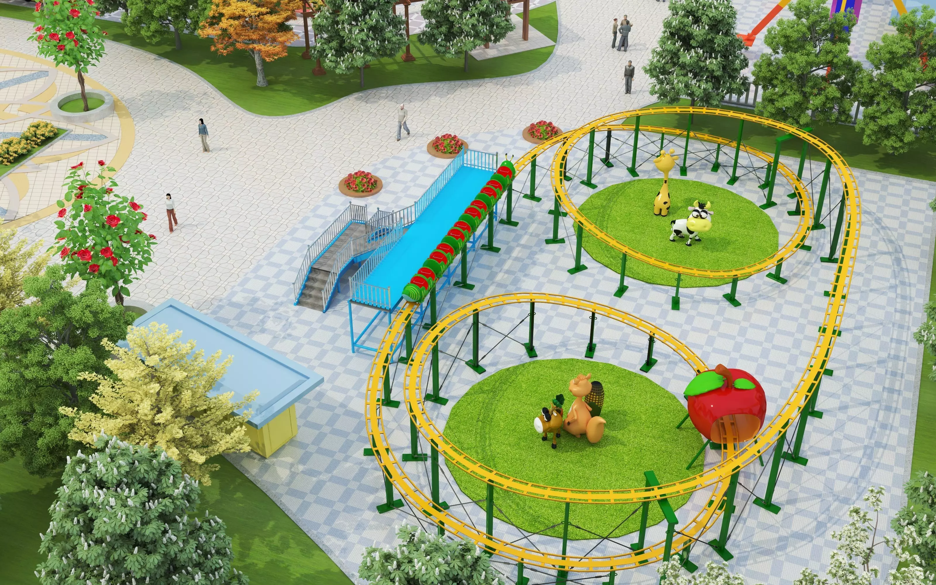 Cartoon colorful childrens theme park many amusement equipment Low-poly 3D model_18