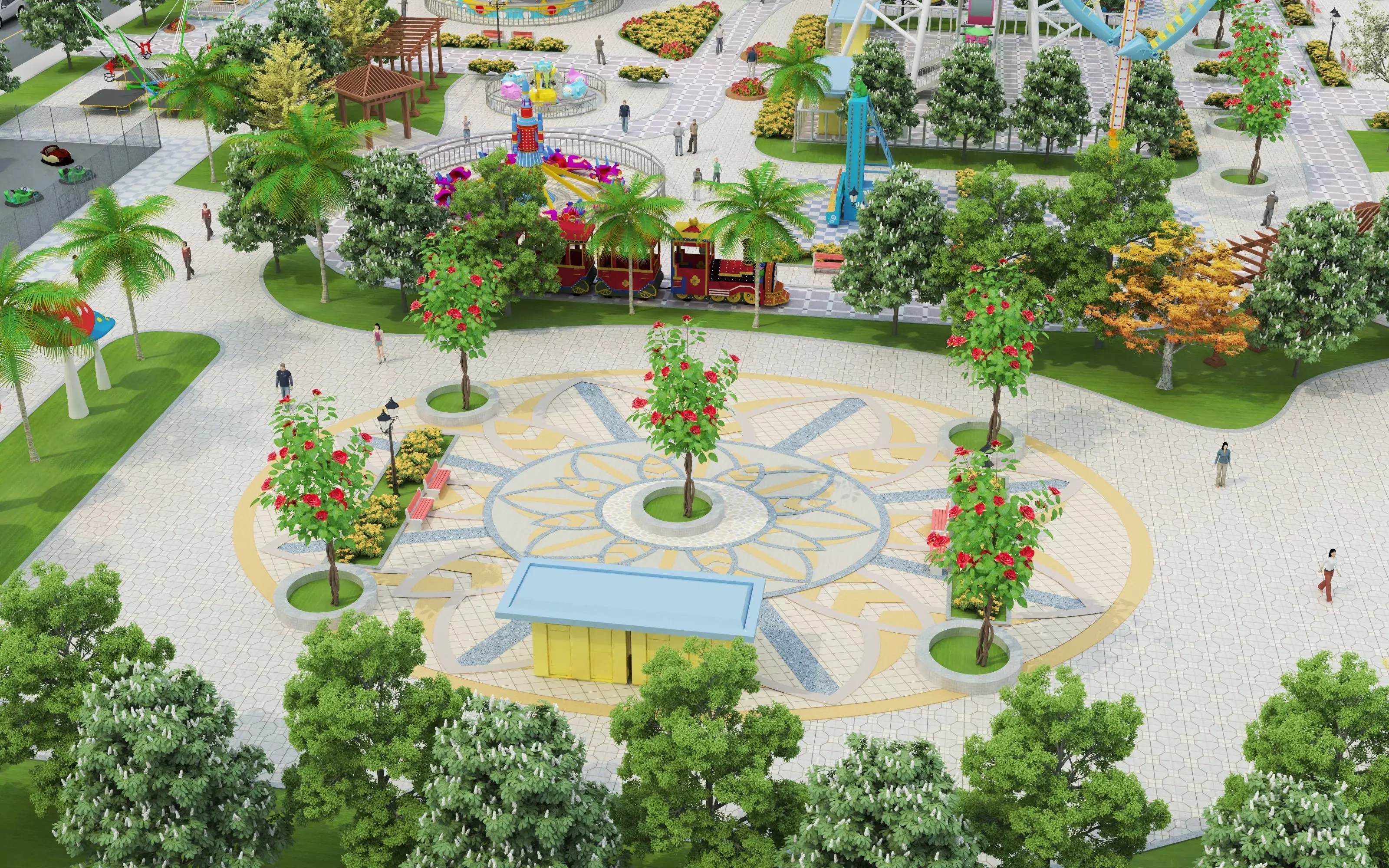 Cartoon colorful childrens theme park many amusement equipment Low-poly 3D model_19