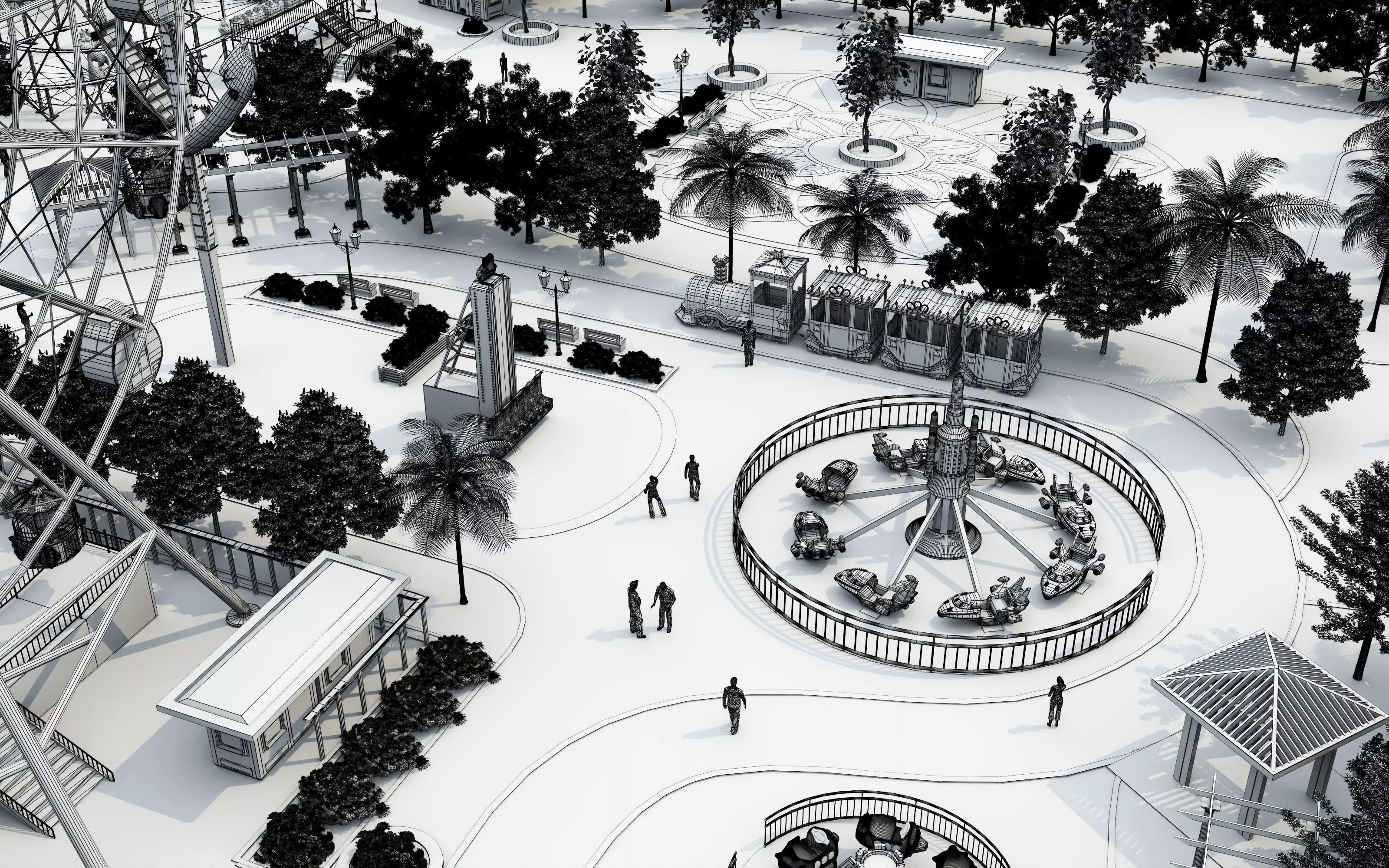 Cartoon colorful childrens theme park many amusement equipment Low-poly 3D model_37