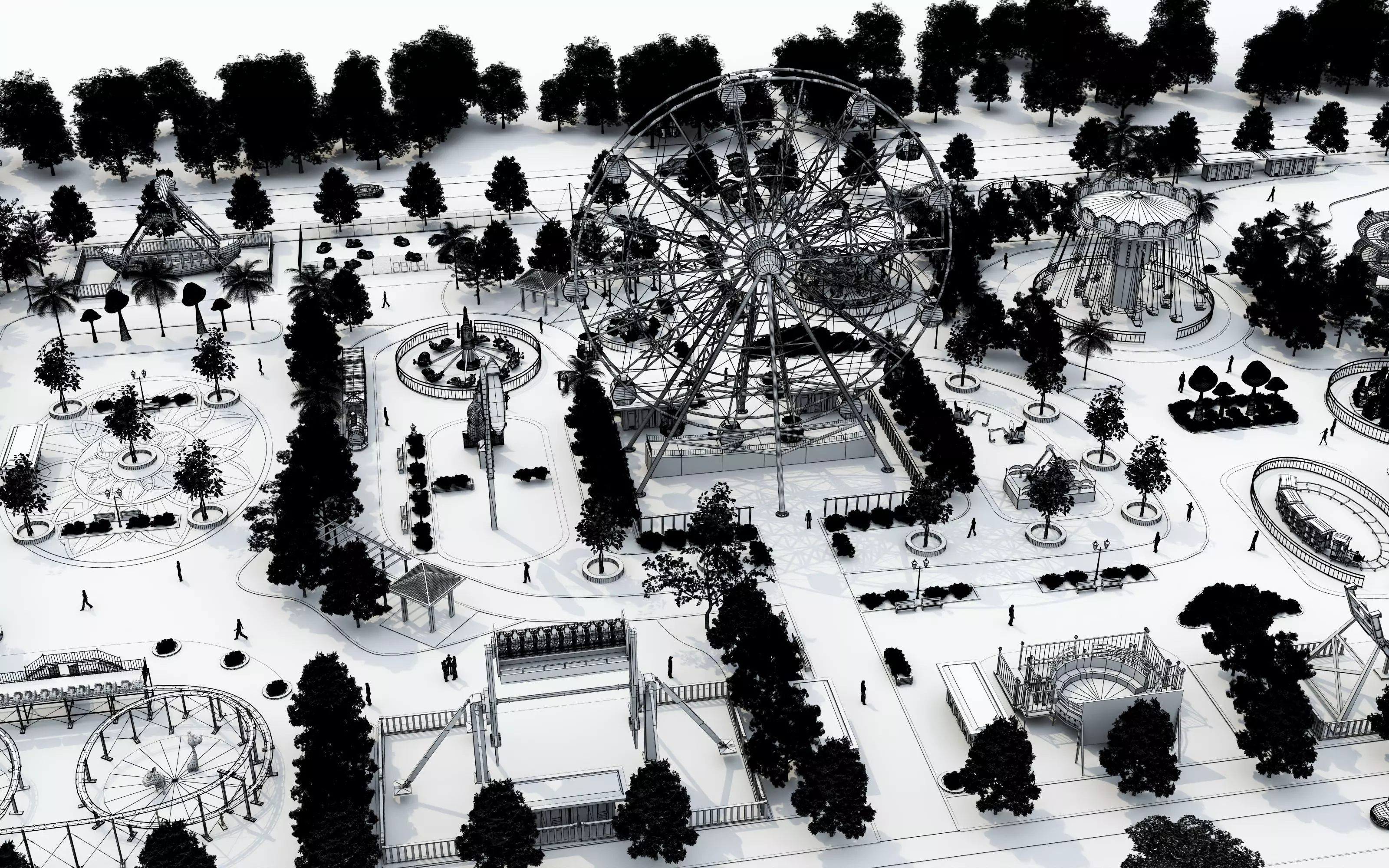 Cartoon colorful childrens theme park many amusement equipment Low-poly 3D model_27