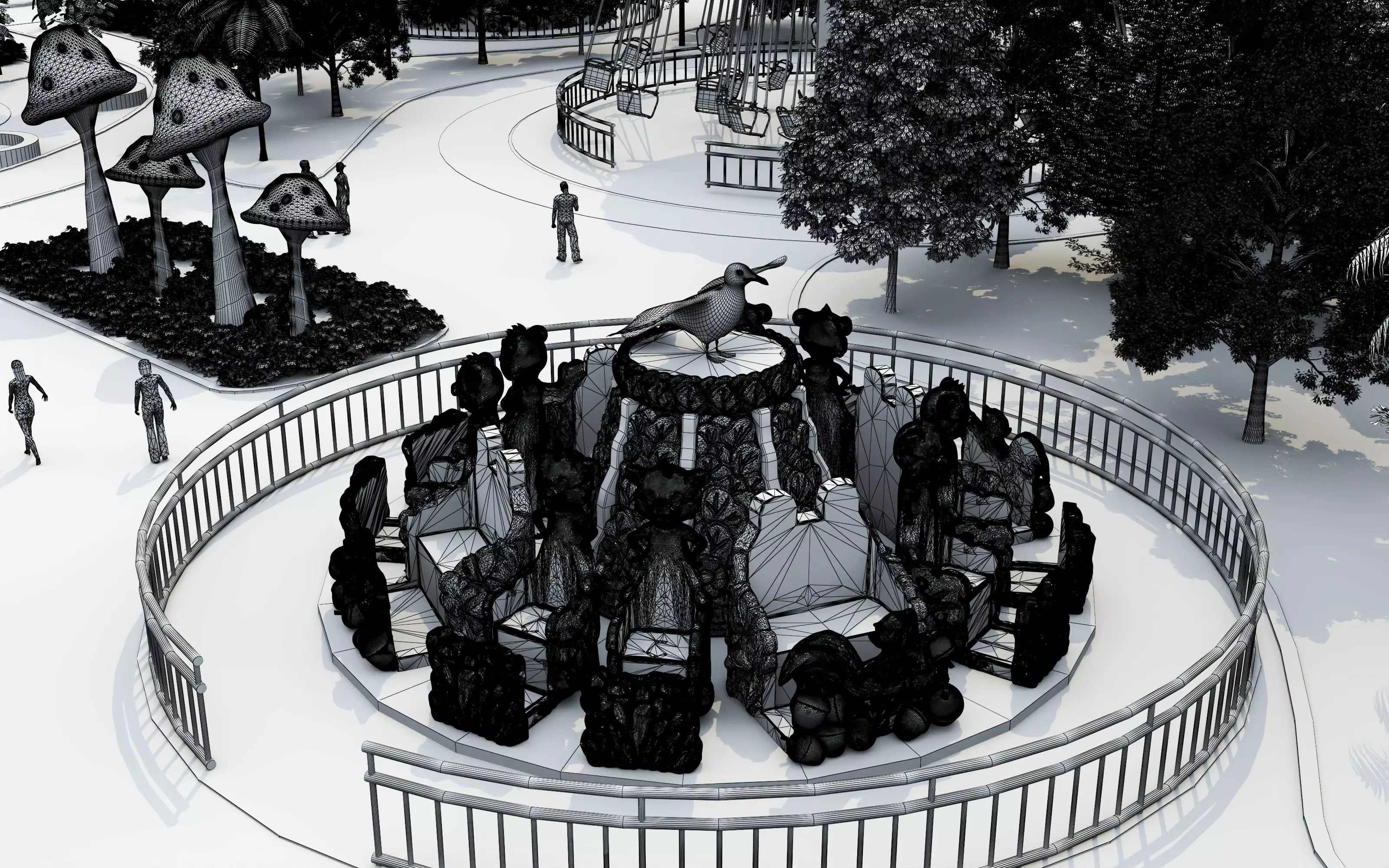 Cartoon colorful childrens theme park many amusement equipment Low-poly 3D model_21