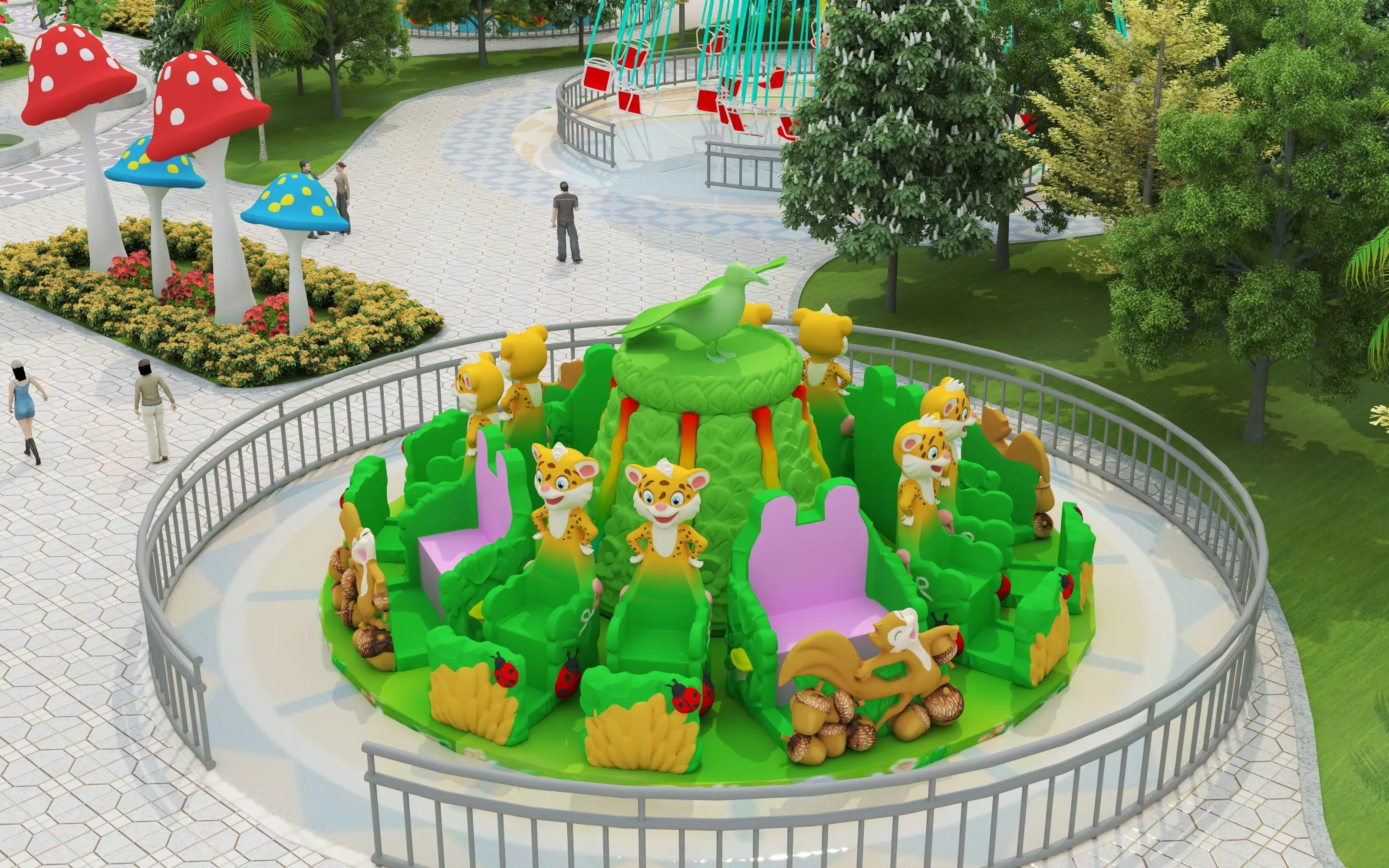 Cartoon colorful childrens theme park many amusement equipment Low-poly 3D model_8