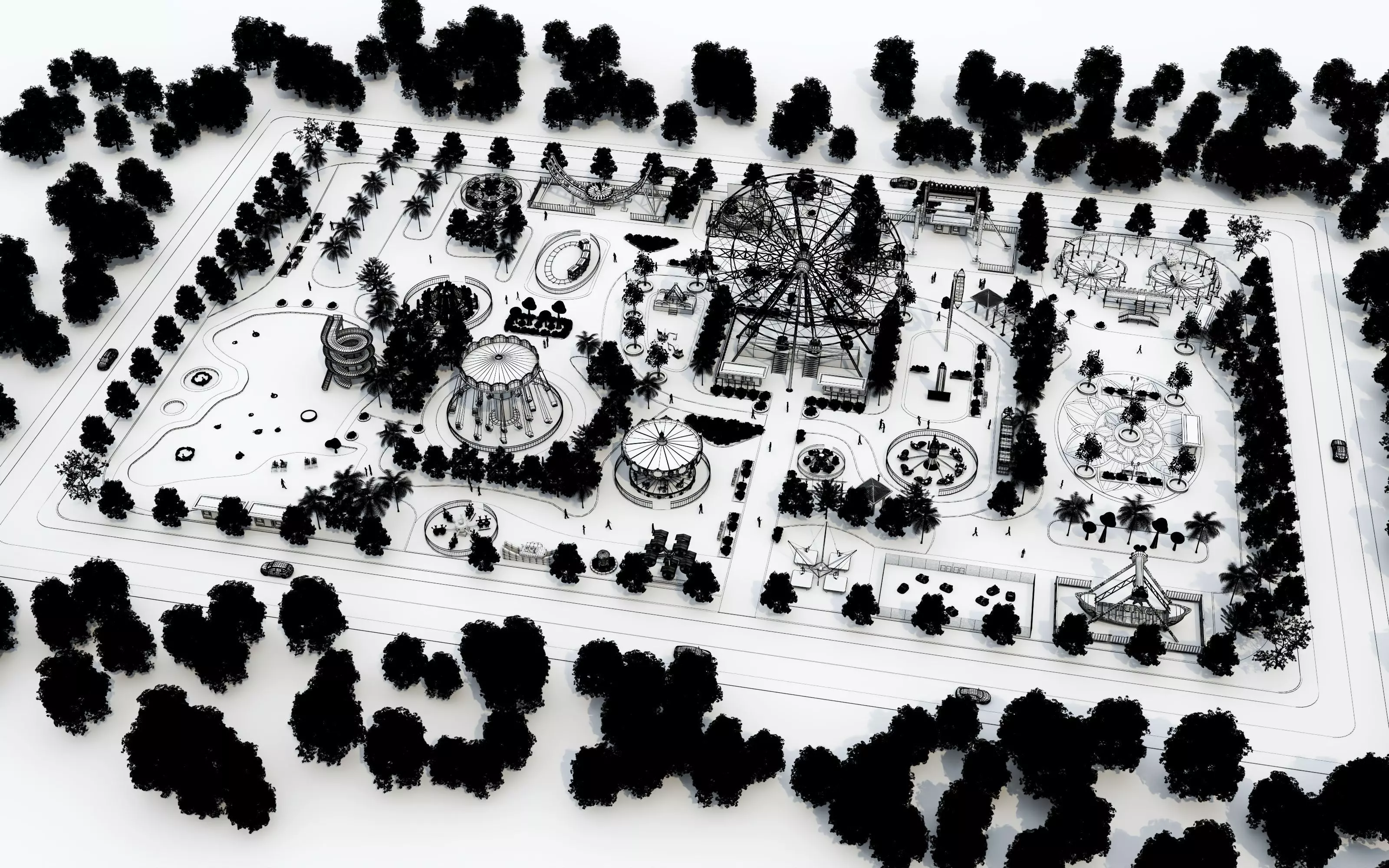 Cartoon colorful childrens theme park many amusement equipment Low-poly 3D model_25