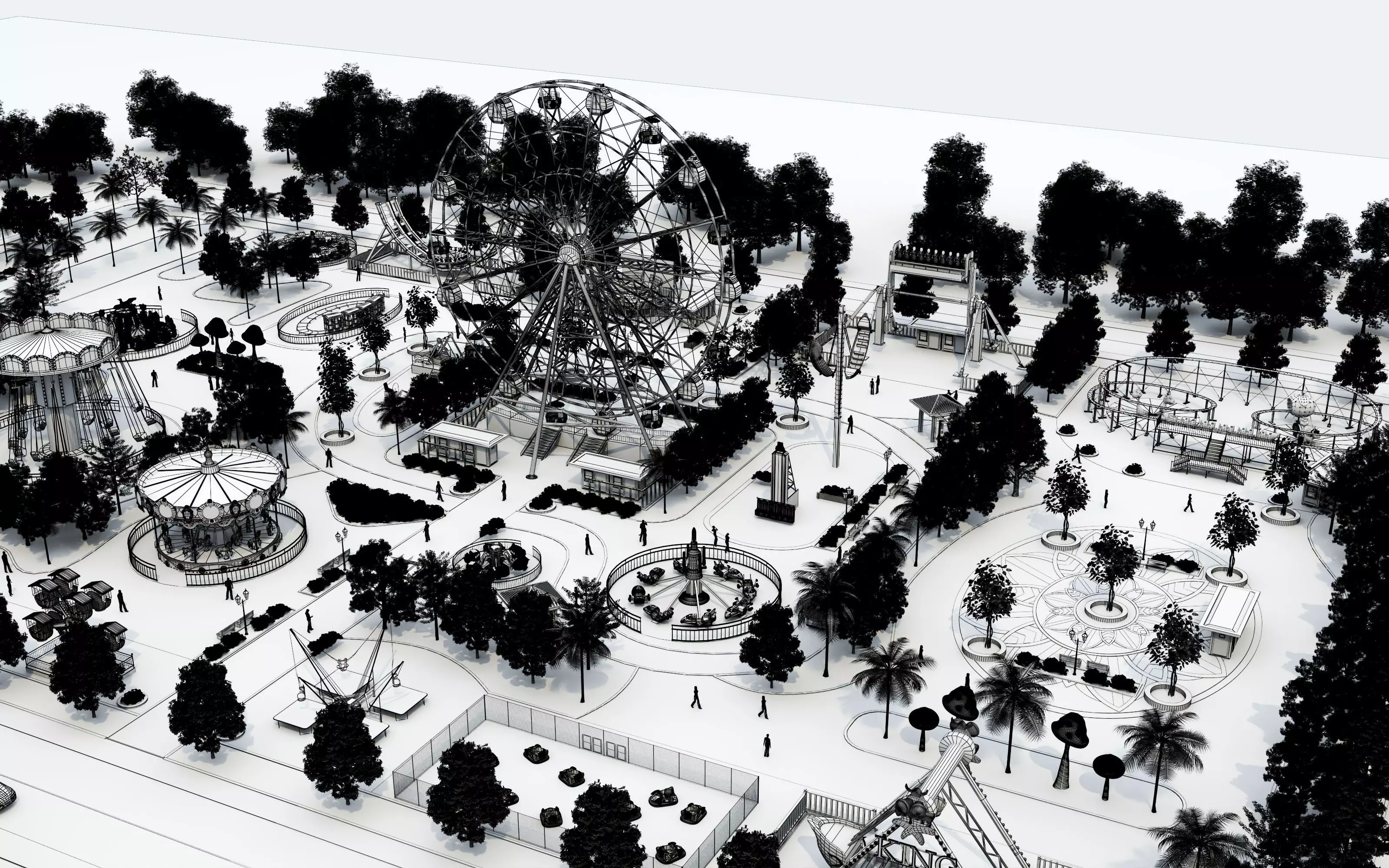 Cartoon colorful childrens theme park many amusement equipment Low-poly 3D model_24