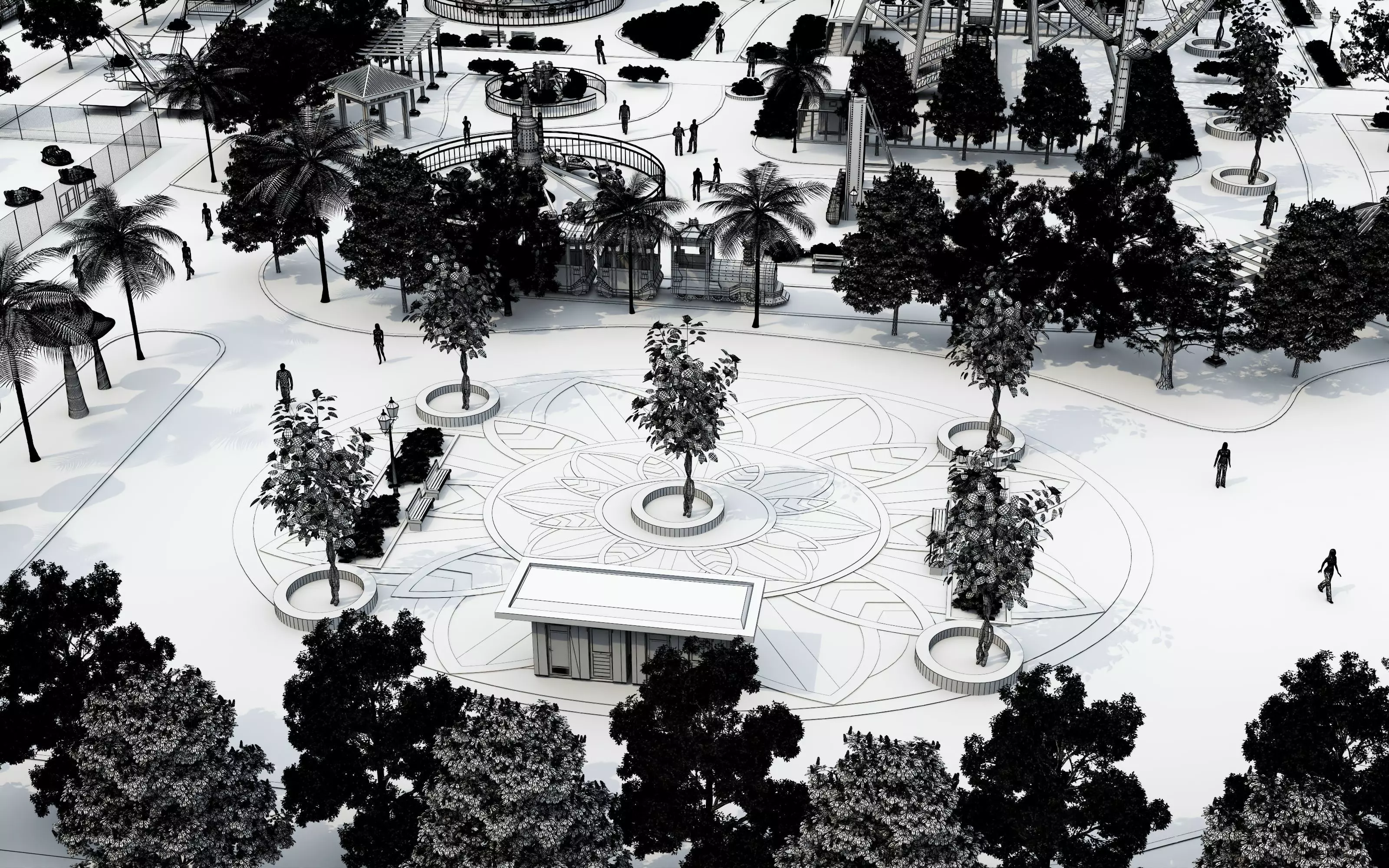 Cartoon colorful childrens theme park many amusement equipment Low-poly 3D model_39