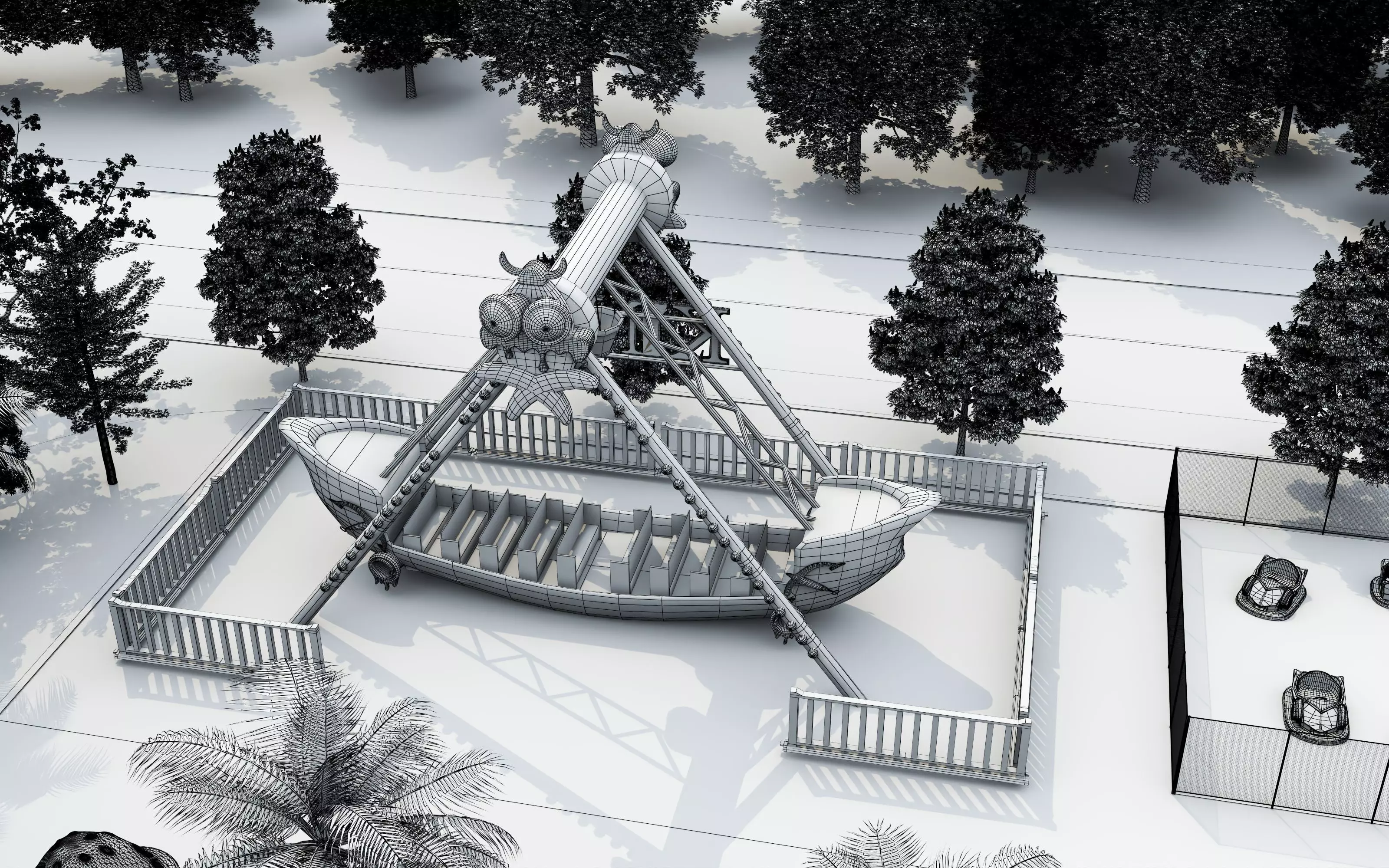 Cartoon colorful childrens theme park many amusement equipment Low-poly 3D model_23