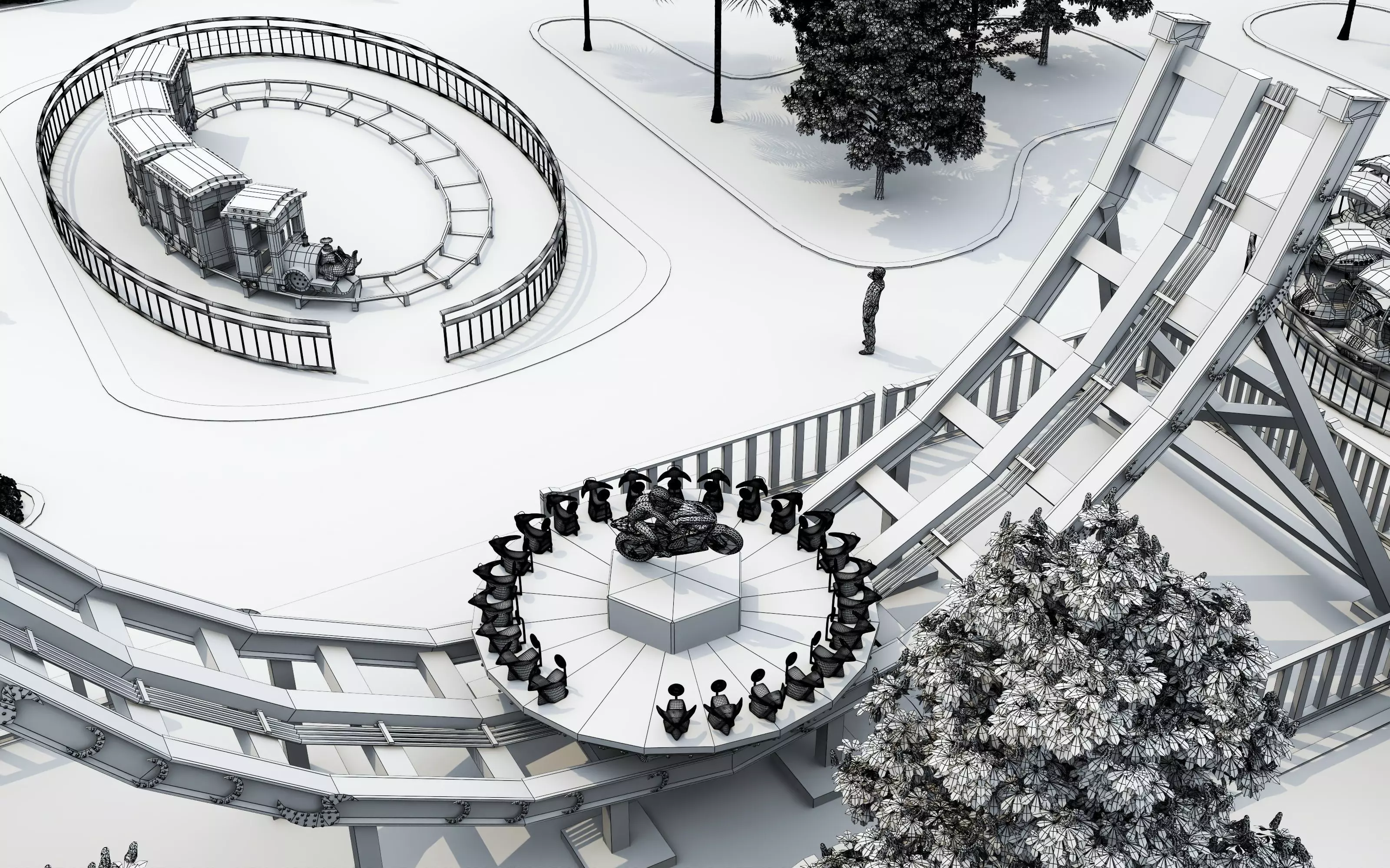 Cartoon colorful childrens theme park many amusement equipment Low-poly 3D model_31