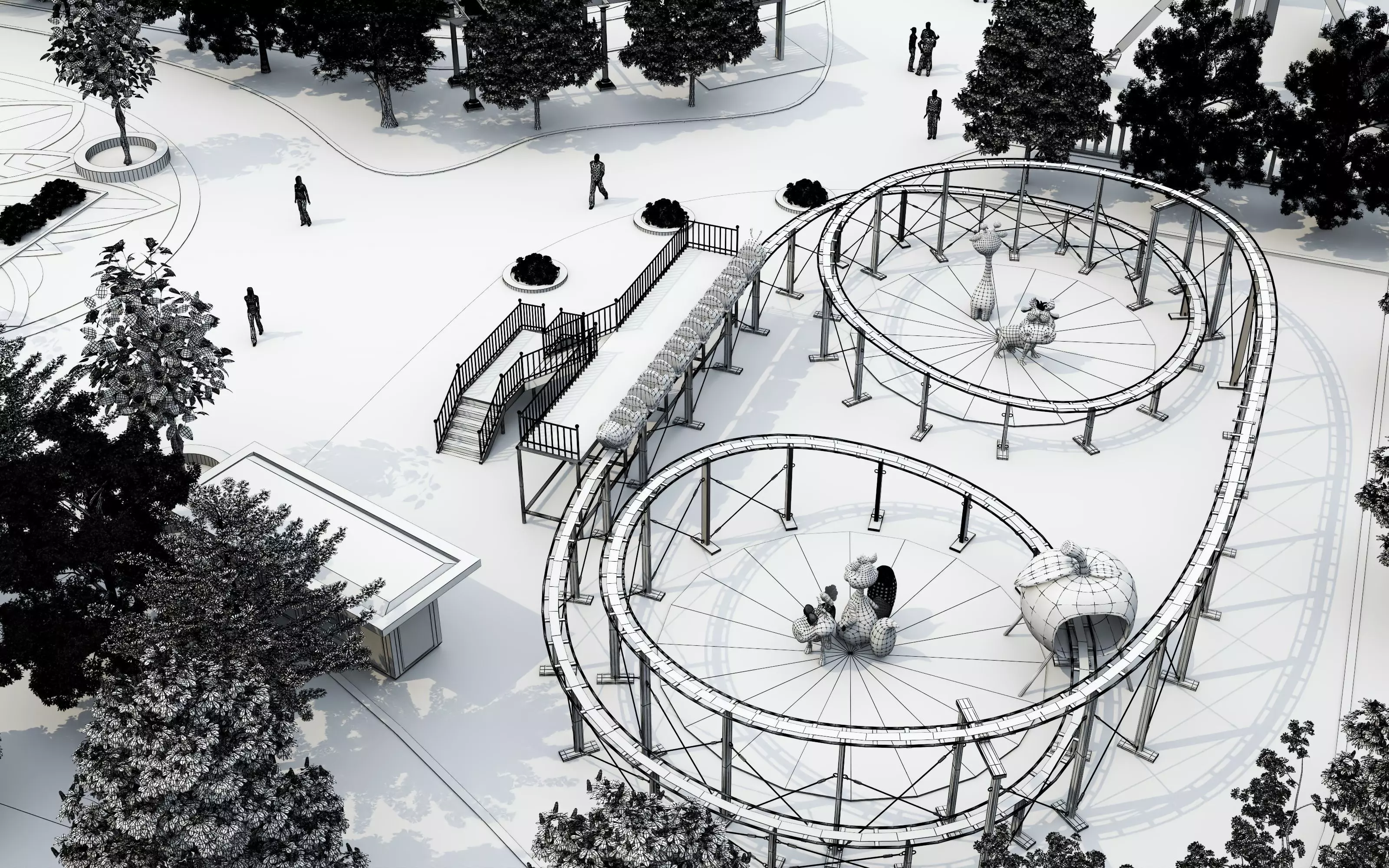 Cartoon colorful childrens theme park many amusement equipment Low-poly 3D model_36