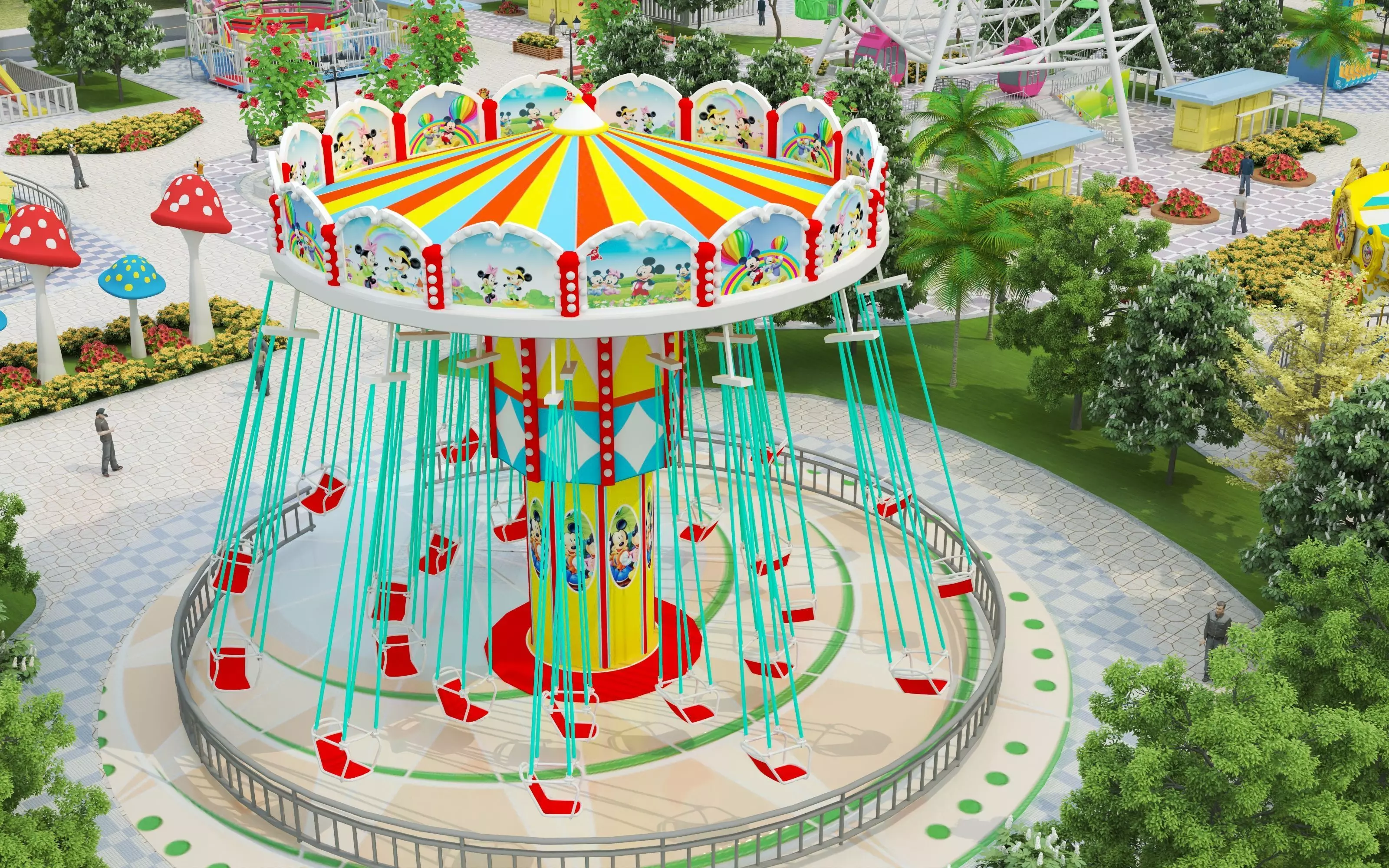 Cartoon colorful childrens theme park many amusement equipment Low-poly 3D model_7