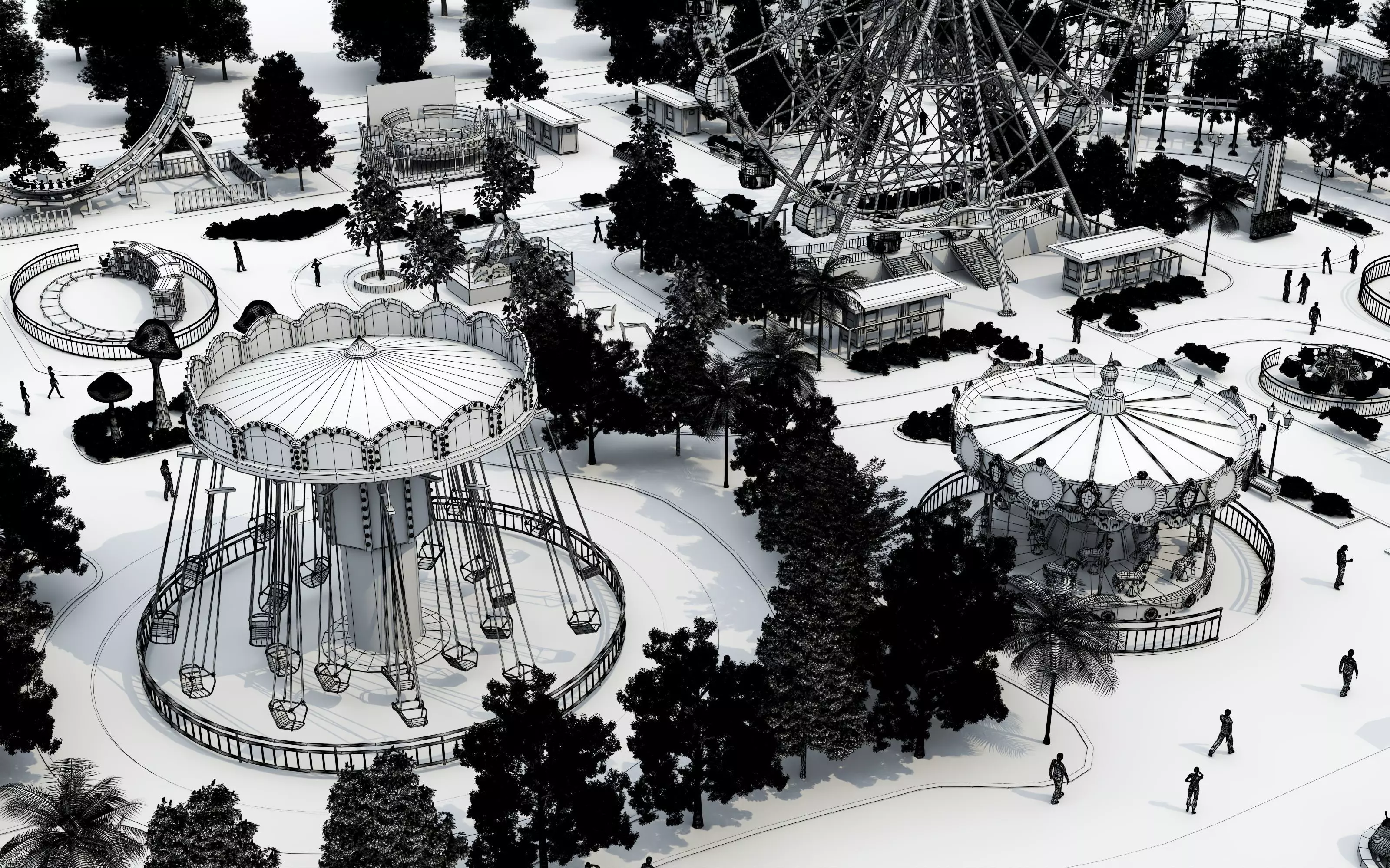 Cartoon colorful childrens theme park many amusement equipment Low-poly 3D model_40