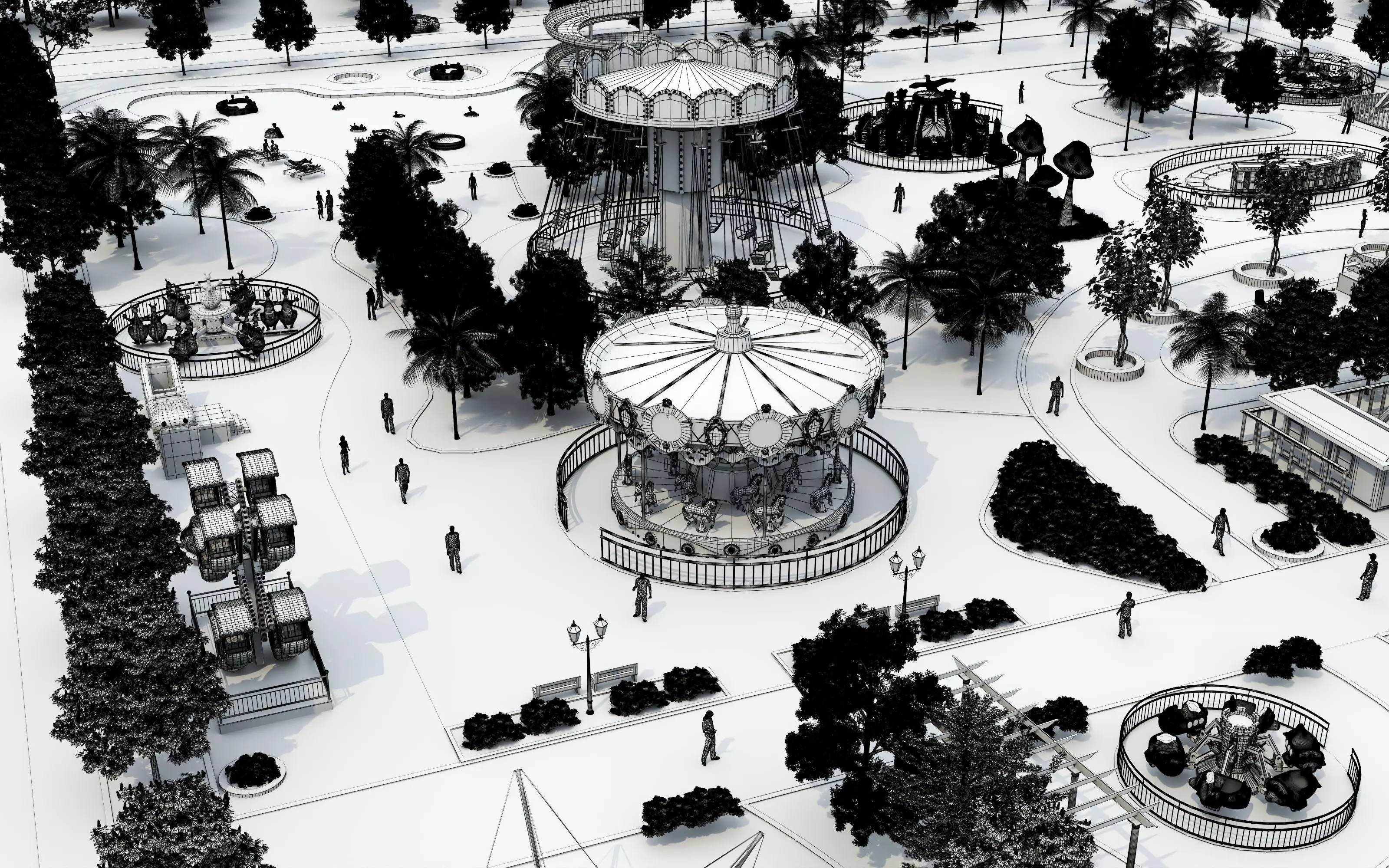 Cartoon colorful childrens theme park many amusement equipment Low-poly 3D model_29