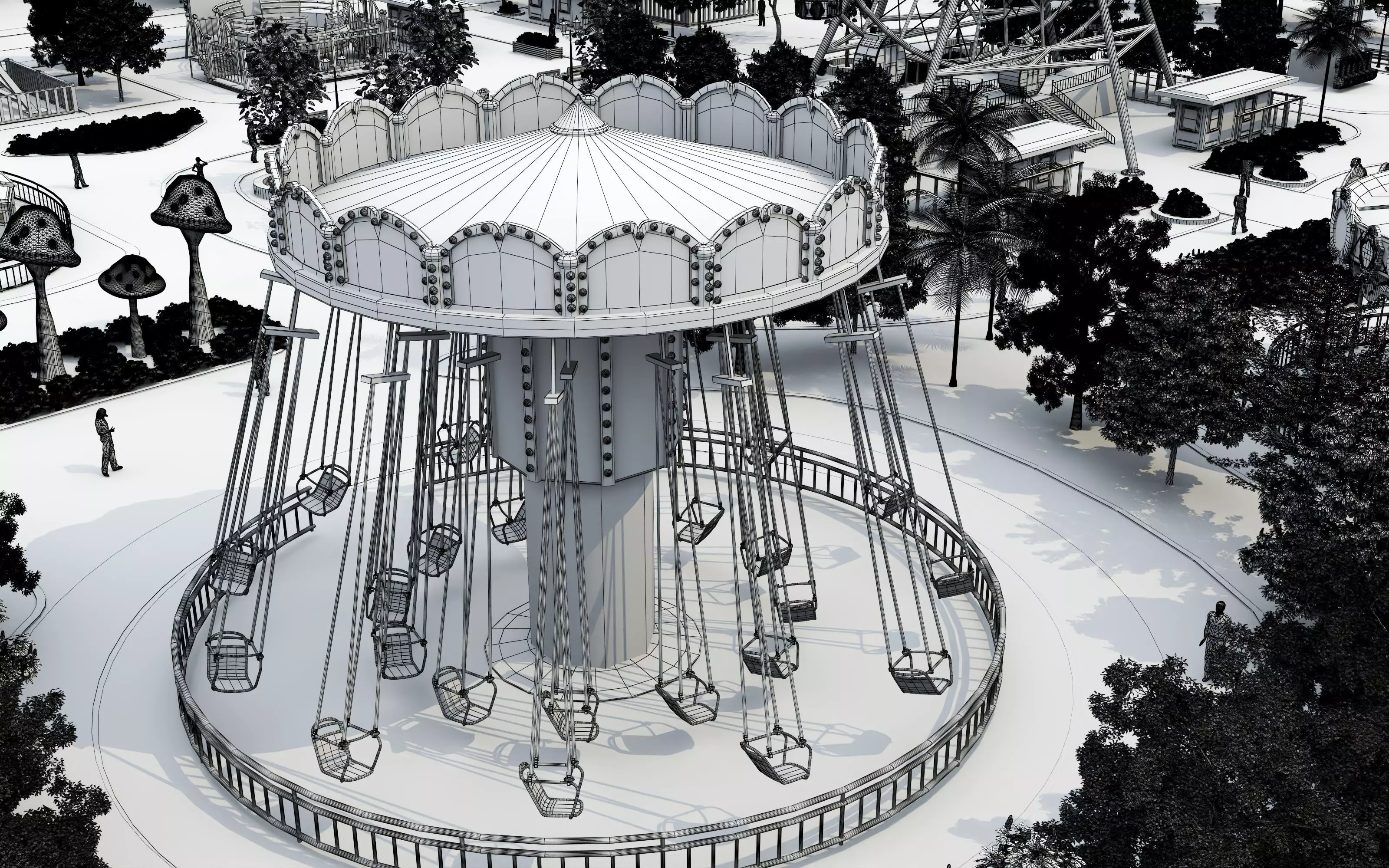 Cartoon colorful childrens theme park many amusement equipment Low-poly 3D model_38