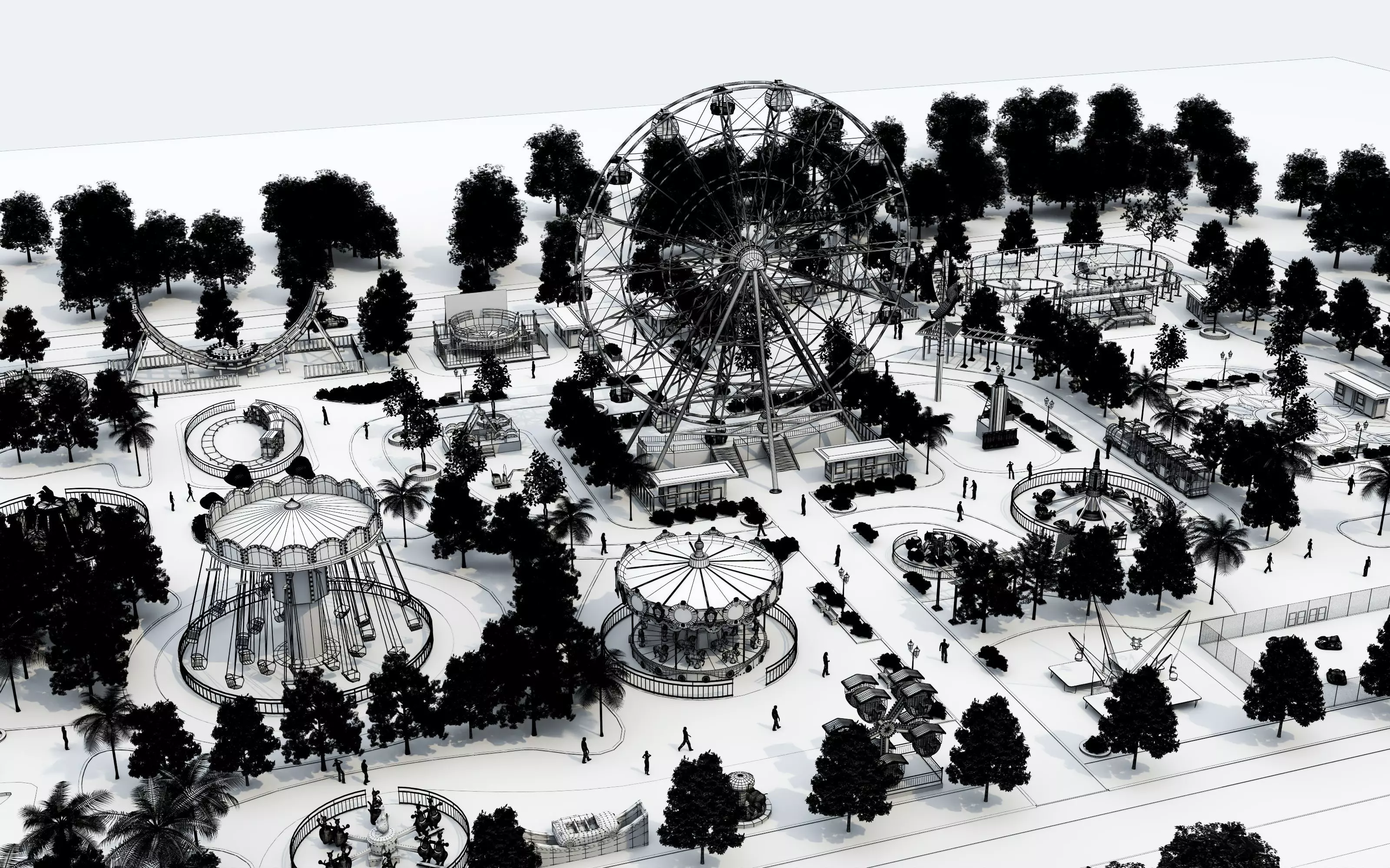 Cartoon colorful childrens theme park many amusement equipment Low-poly 3D model_32